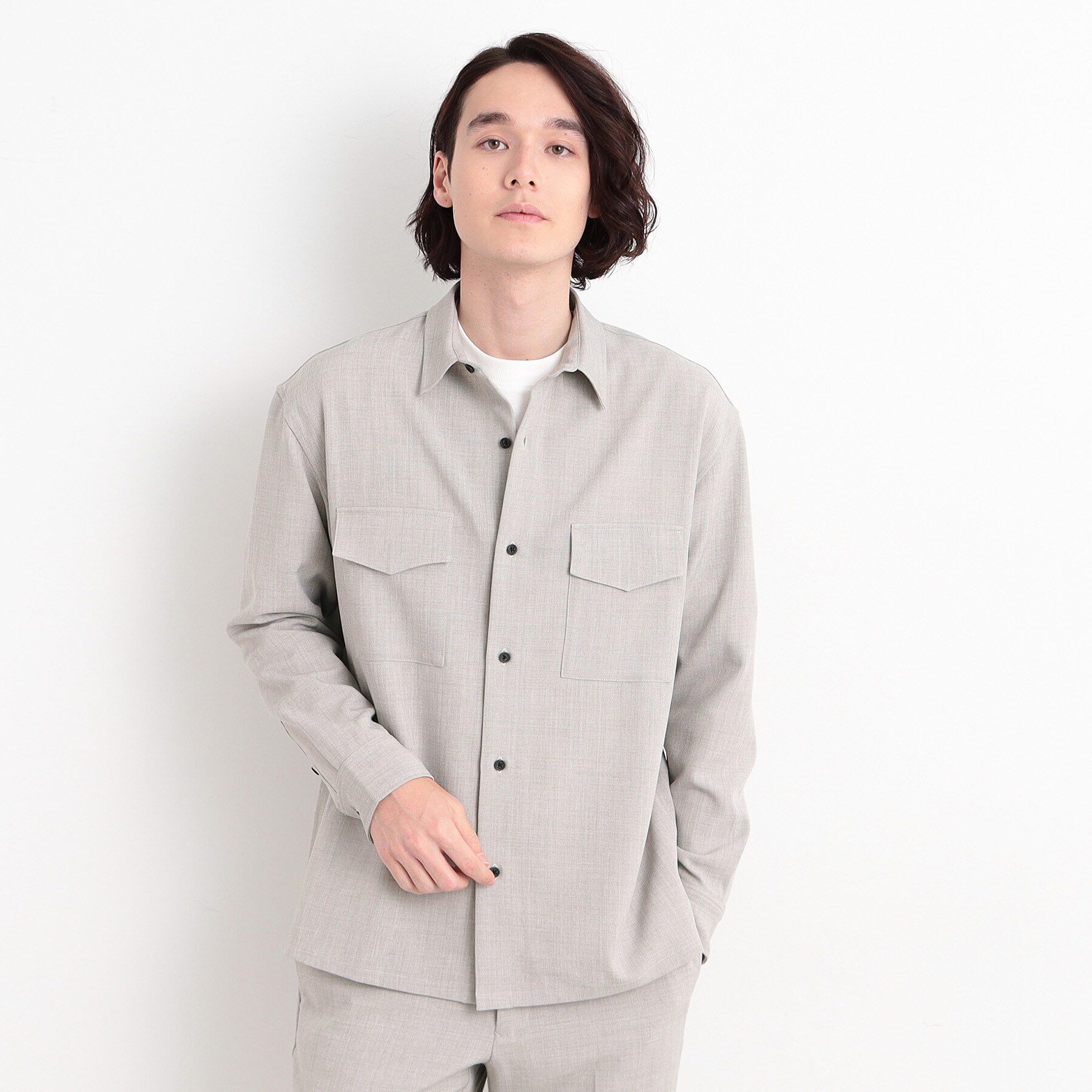 THE SHOP TK「【CAVIAN/キャビアン】リサイクルシャークスキンダブルフラップシャツ セットアップ可」|シャツ・ブラウス|ライトグレー(011