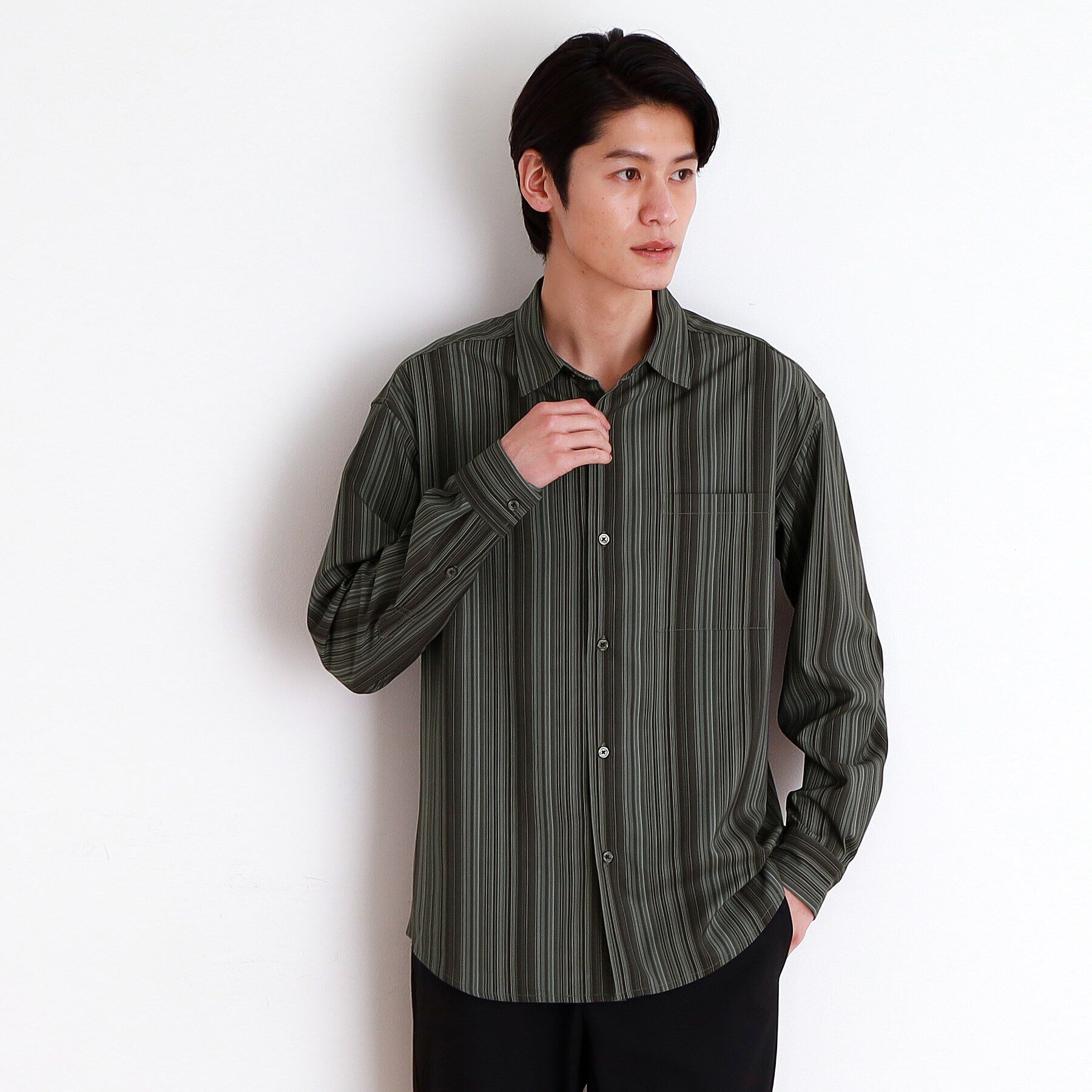 THE SHOP TK「マルチストライプ長袖シャツ」|シャツ・ブラウス|ブラック(319)