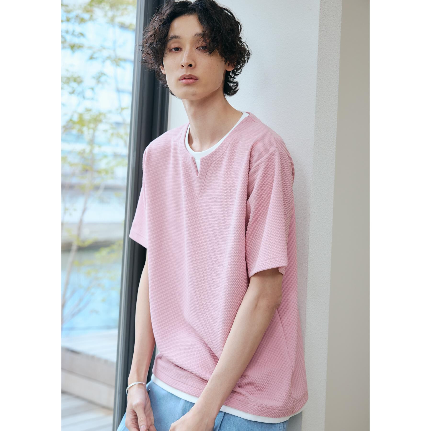 THE SHOP TK「ミニフクレキーネック半袖Tシャツ」|Tシャツ・カットソー|