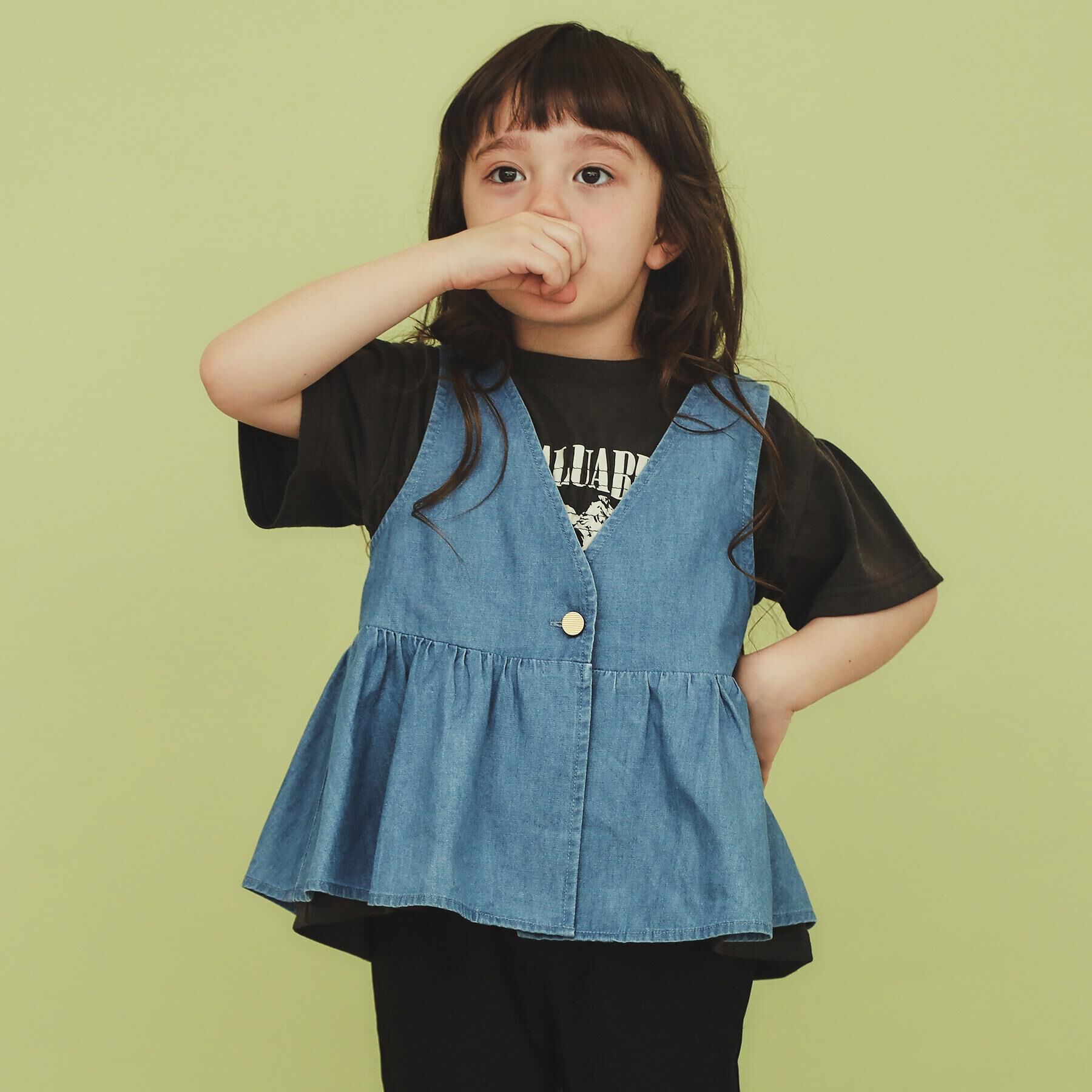 THE SHOP TK「【120-150】ペプラムライトデニムジレ/洗濯機OK・ママとおそろい」|ベスト・ジレ|サックスブルー(09