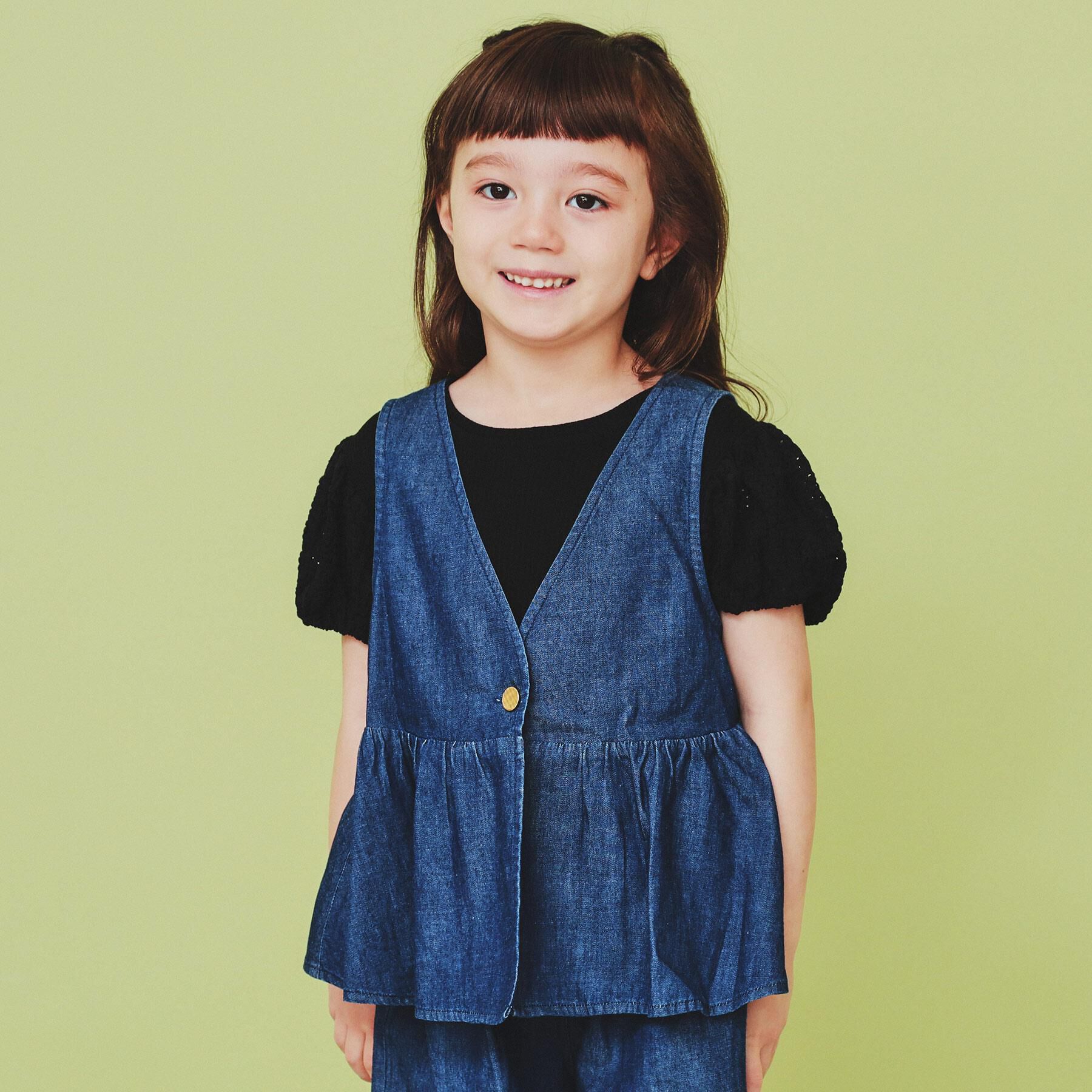 THE SHOP TK「【120-150】ペプラムライトデニムジレ/洗濯機OK・ママとおそろい」|ベスト・ジレ|ネイビー(094)