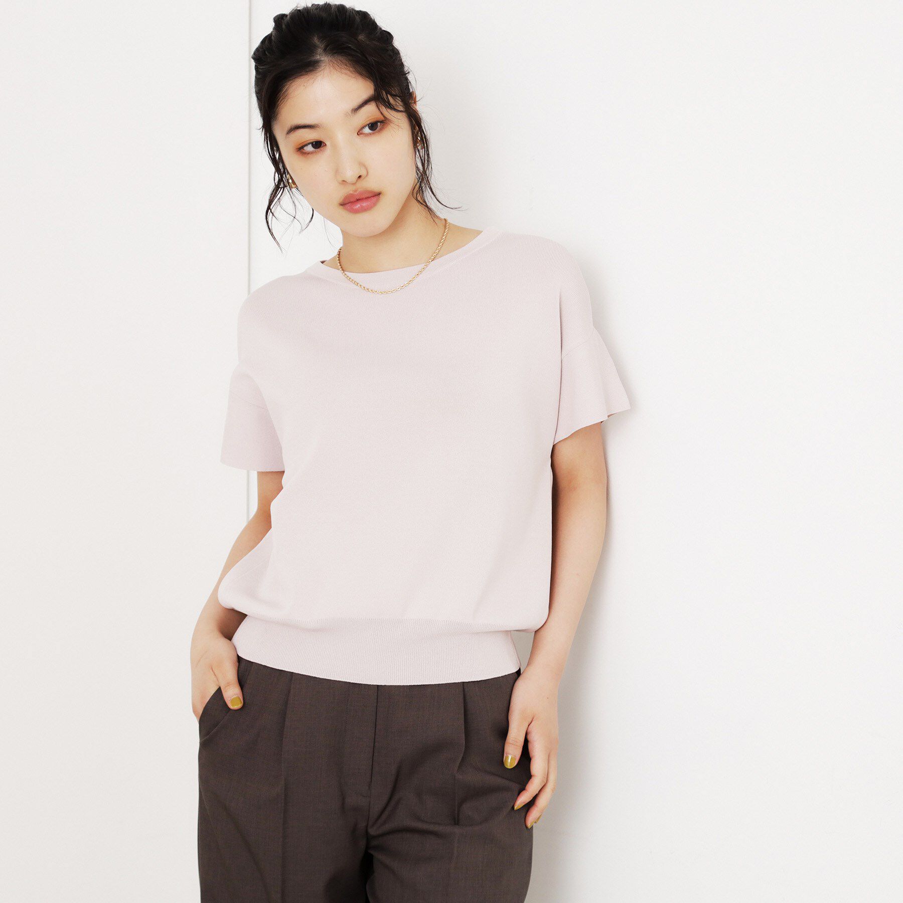 THE SHOP TK「さらさらフレアスリーブサマーニット【毛玉になりにくい/UV/洗濯機OK】」|ニット・セーター|グレージュ(050)