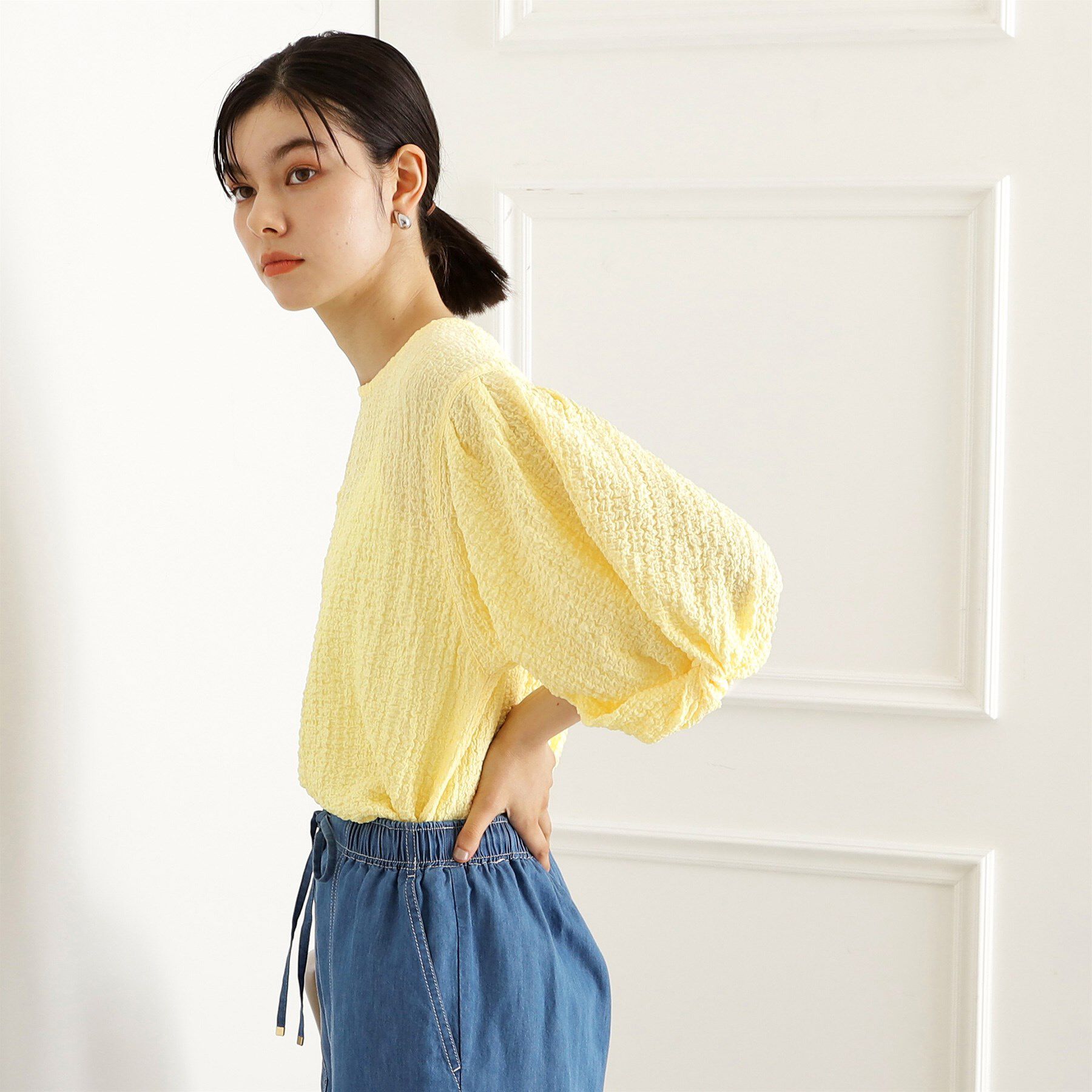 THE SHOP TK「【人気デザイン再入荷】ポコポコ袖タックプルオーバー/体型カバー/洗濯機OK」|Tシャツ・カットソー|