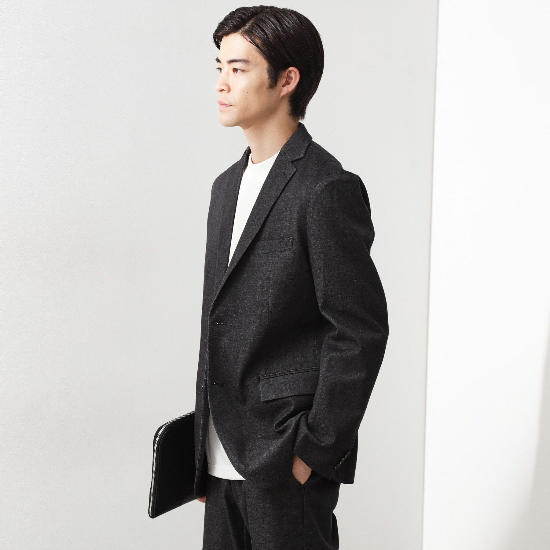 THE SHOP TK「エバーデニムジャケット【色落ちしにくい/洗濯機OK/ストレッチ/セットアップ可】」|テーラードジャケット|