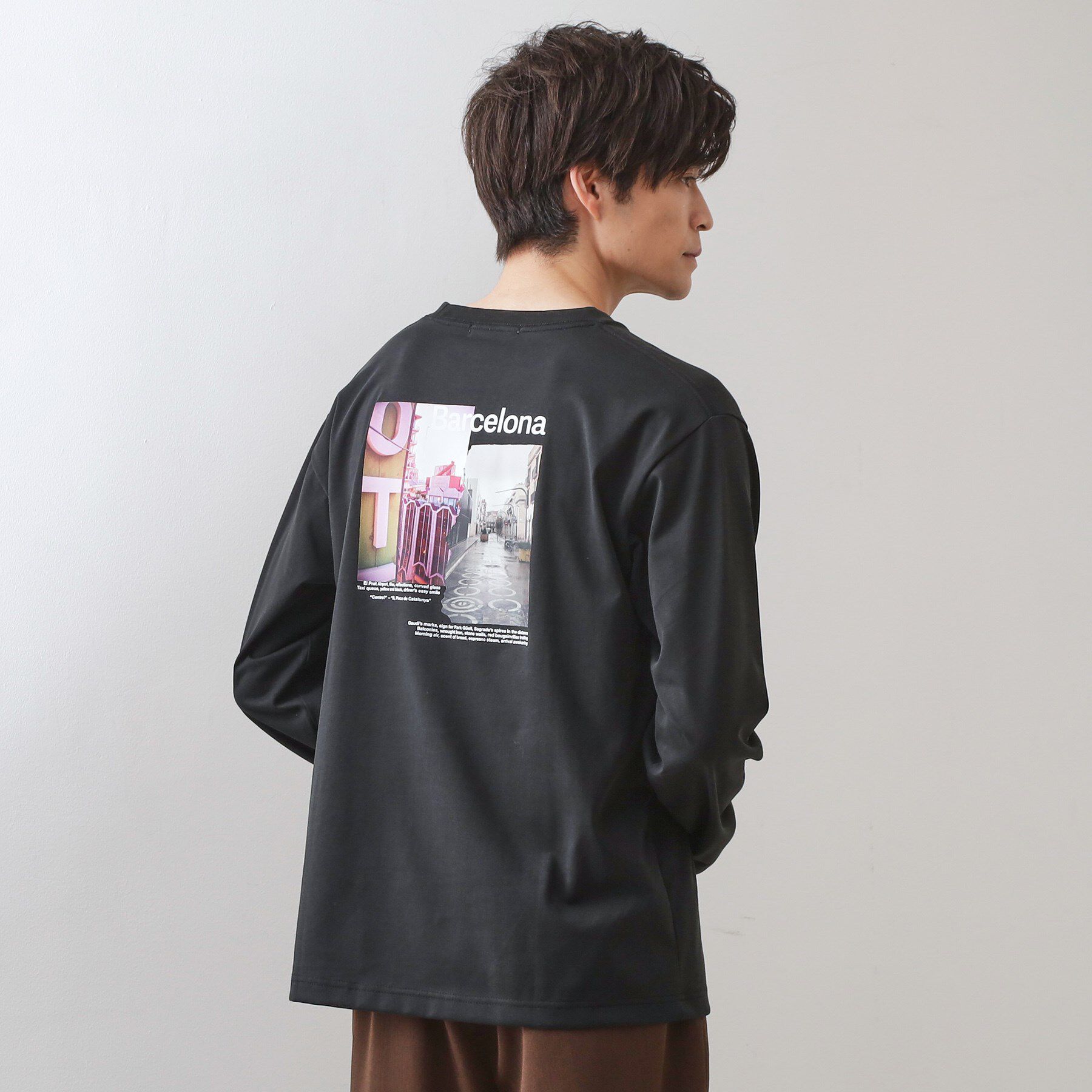 THE SHOP TK「フォトグラフプリント長袖Tシャツ【洗濯機OK】」|Tシャツ・カットソー|ブラック(019)