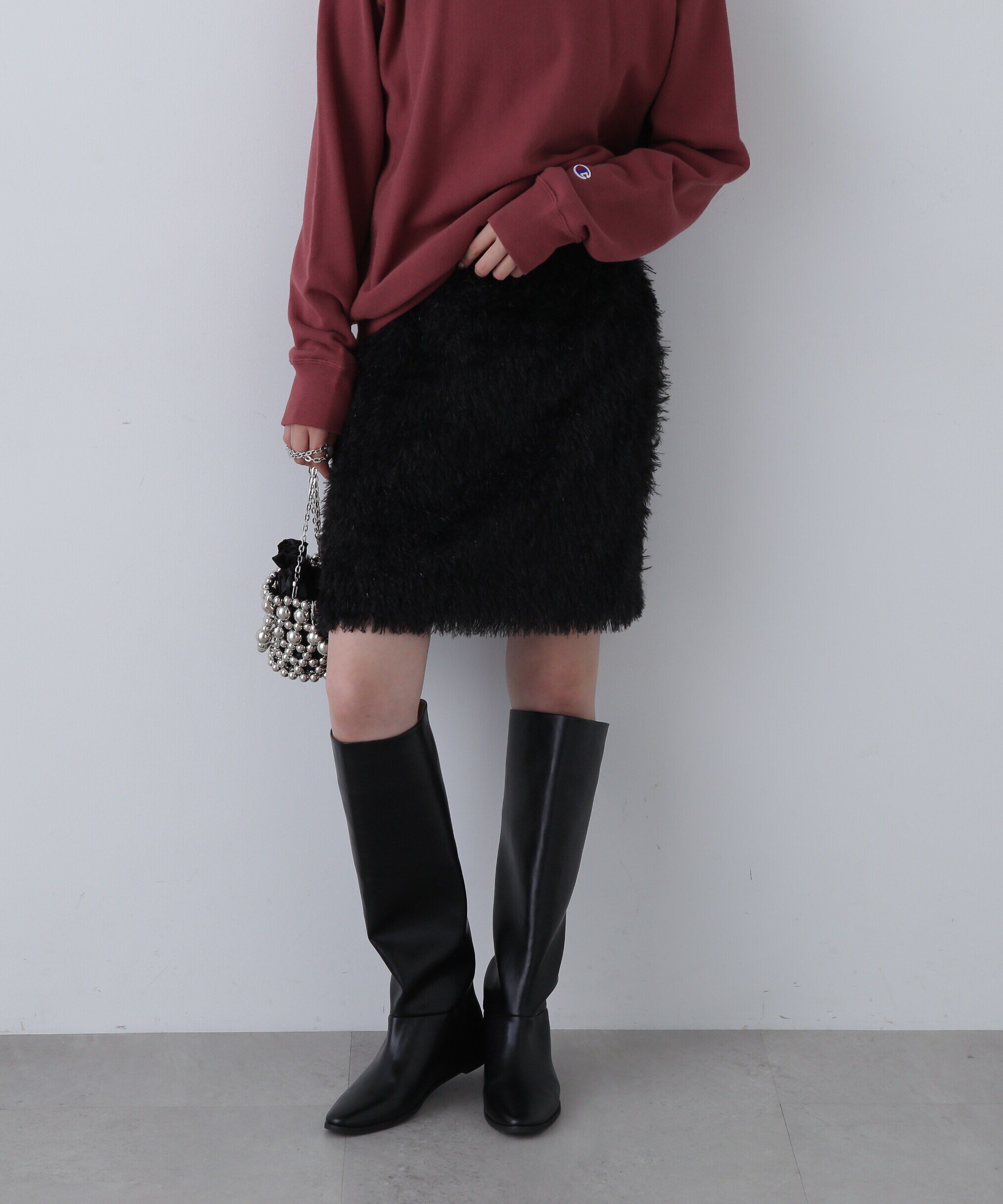  「モケモケフェザーミニスカート」|スカート|ブラック