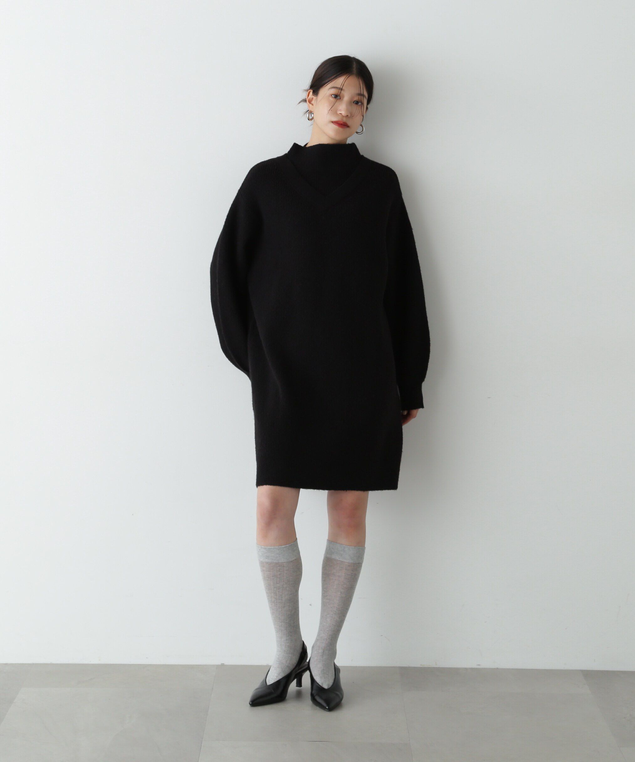  「レイヤード風畦ニットミディワンピース」|ワンピース|