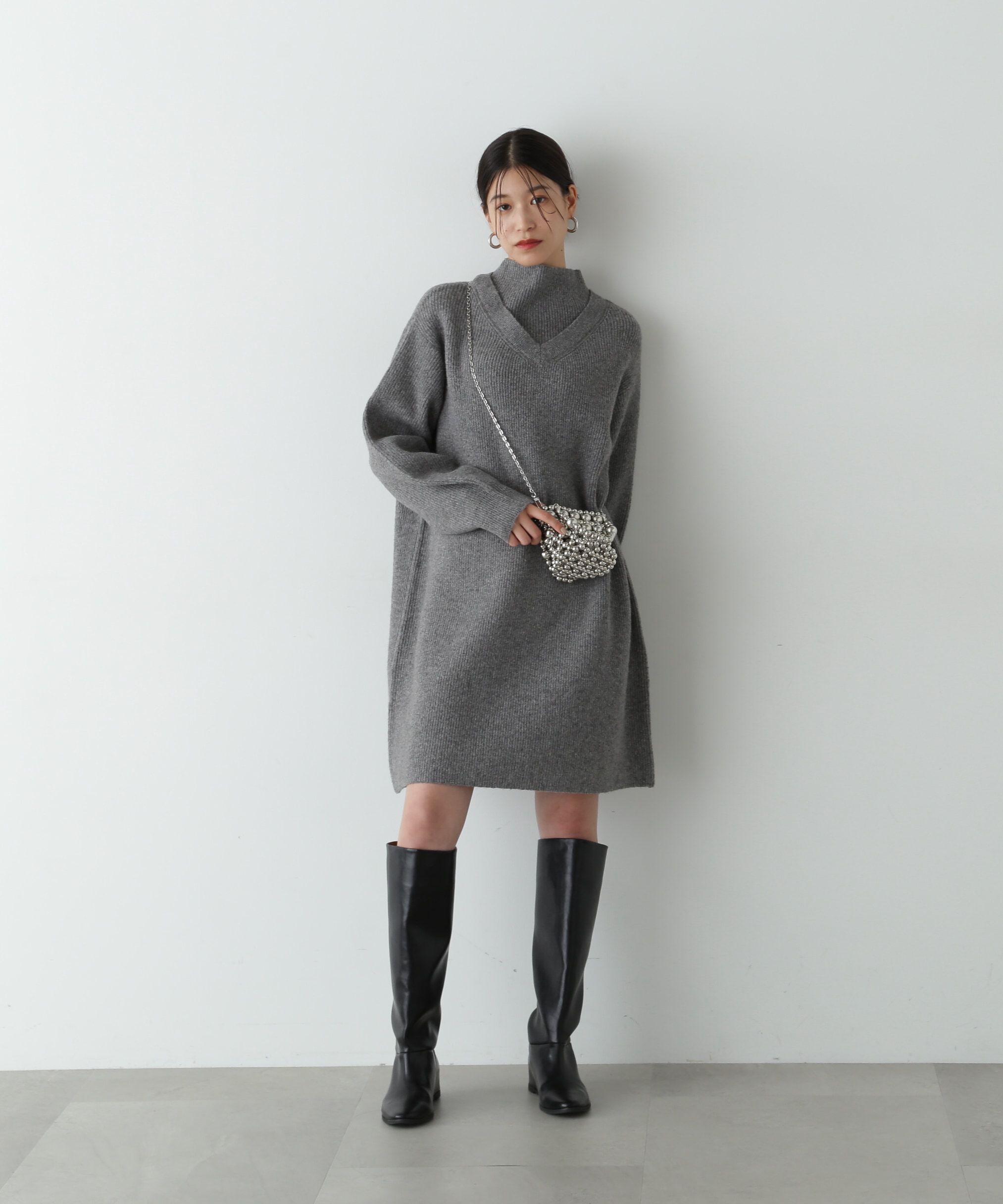  「レイヤード風畦ニットミディワンピース」|ワンピース|