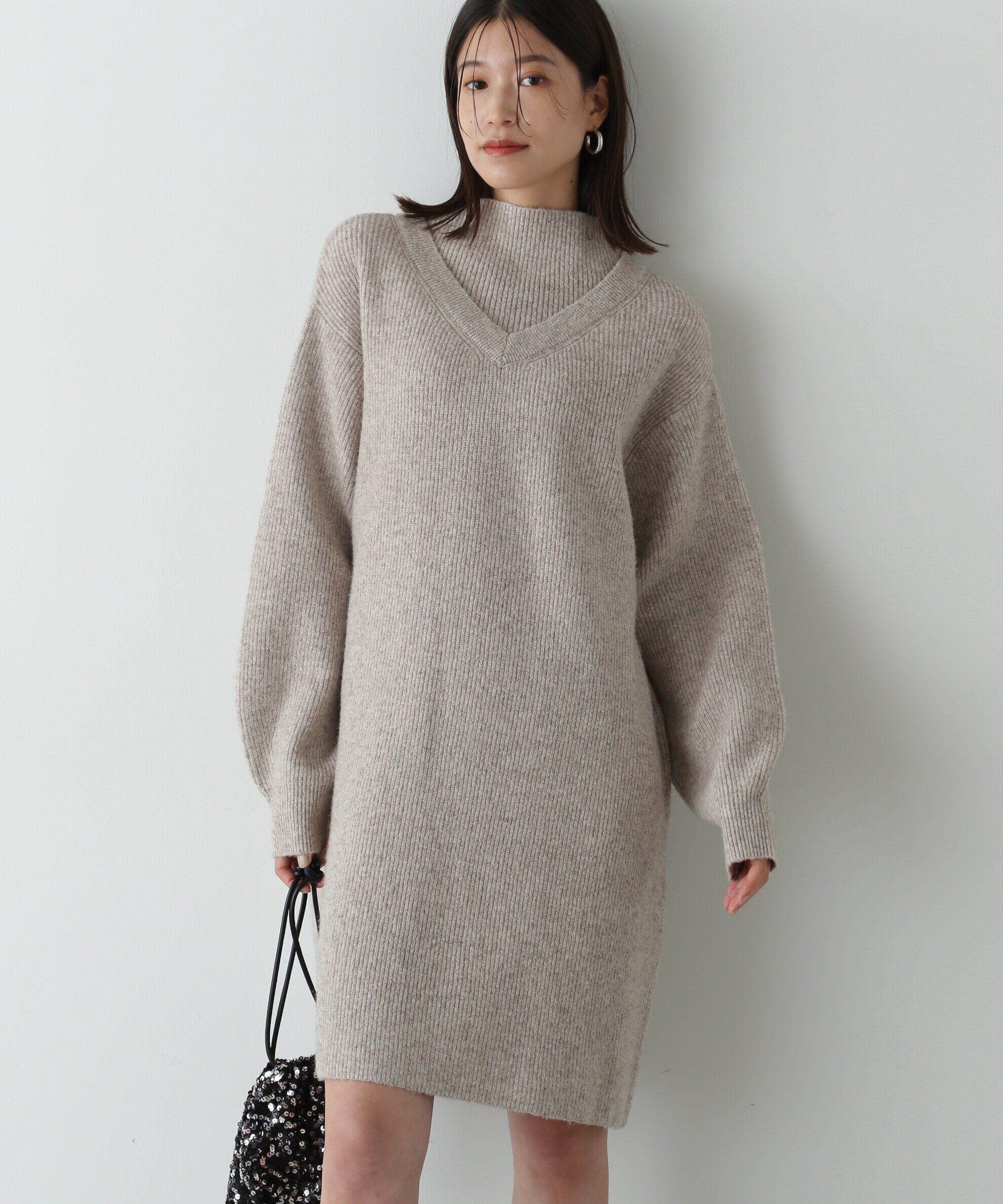  「レイヤード風畦ニットミディワンピース」|ワンピース|