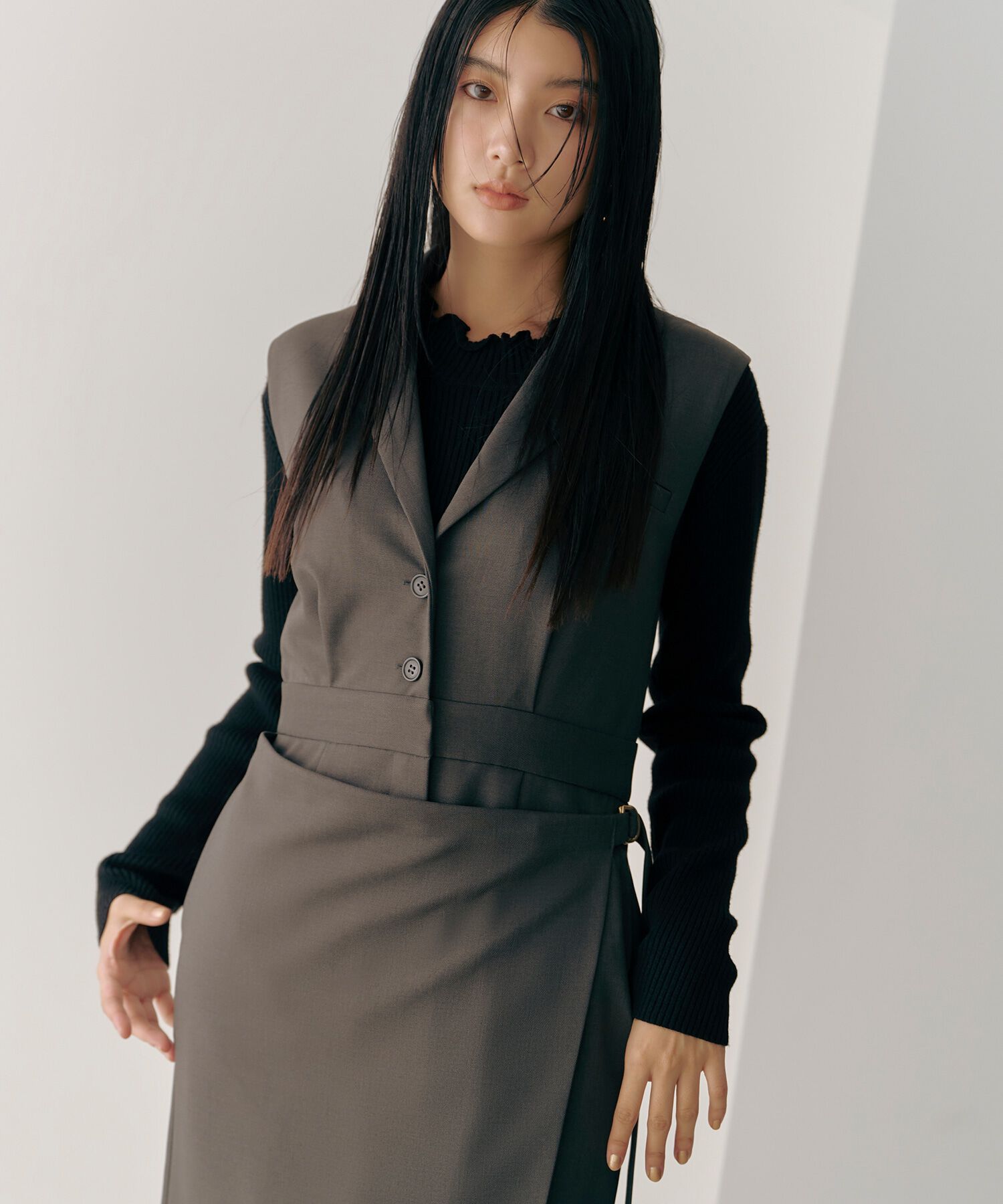  「ラップ風テイラードジャンパースカート」|ワンピース|