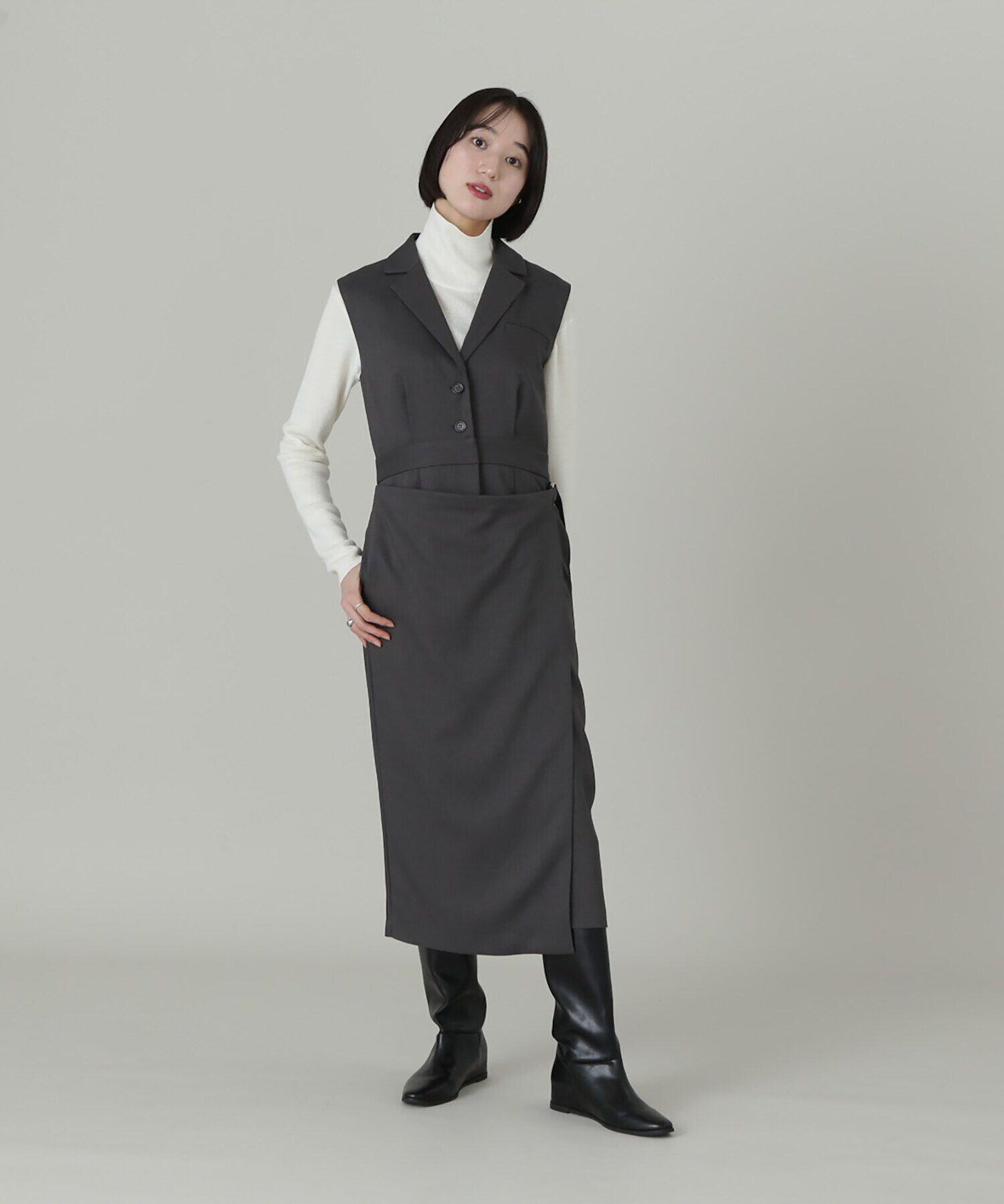  「ラップ風テイラードジャンパースカート」|ワンピース|