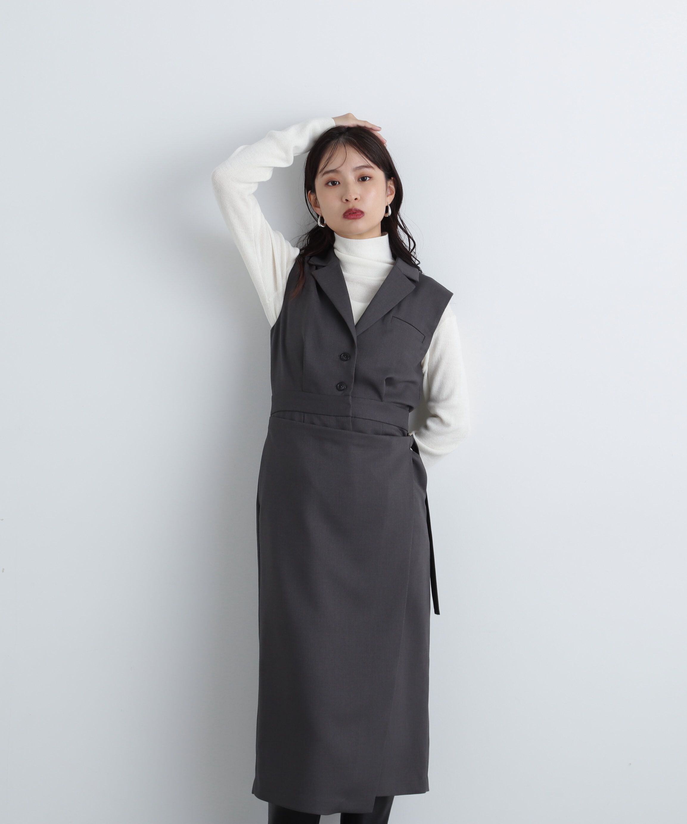  「ラップ風テイラードジャンパースカート」|ワンピース|