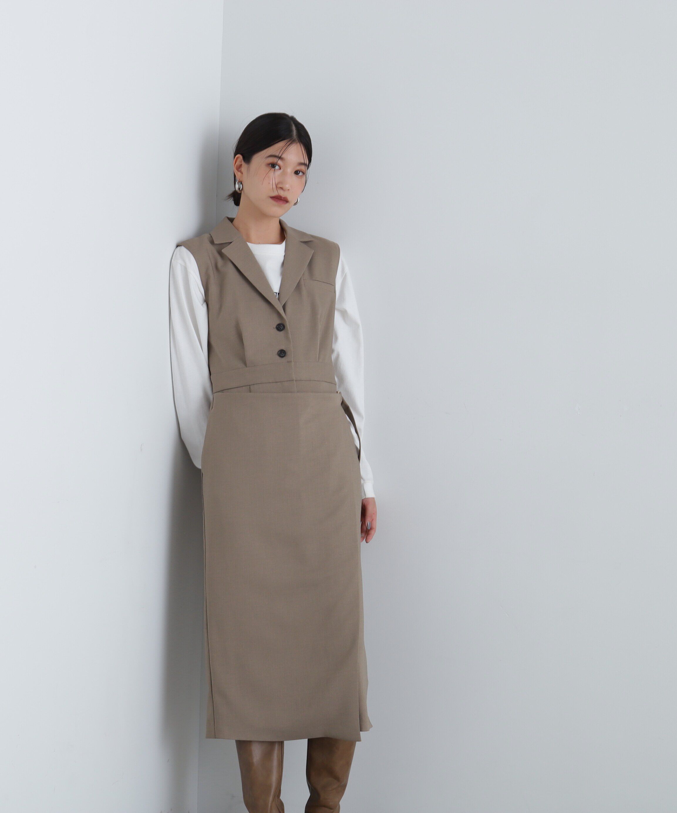  「ラップ風テイラードジャンパースカート」|ワンピース|