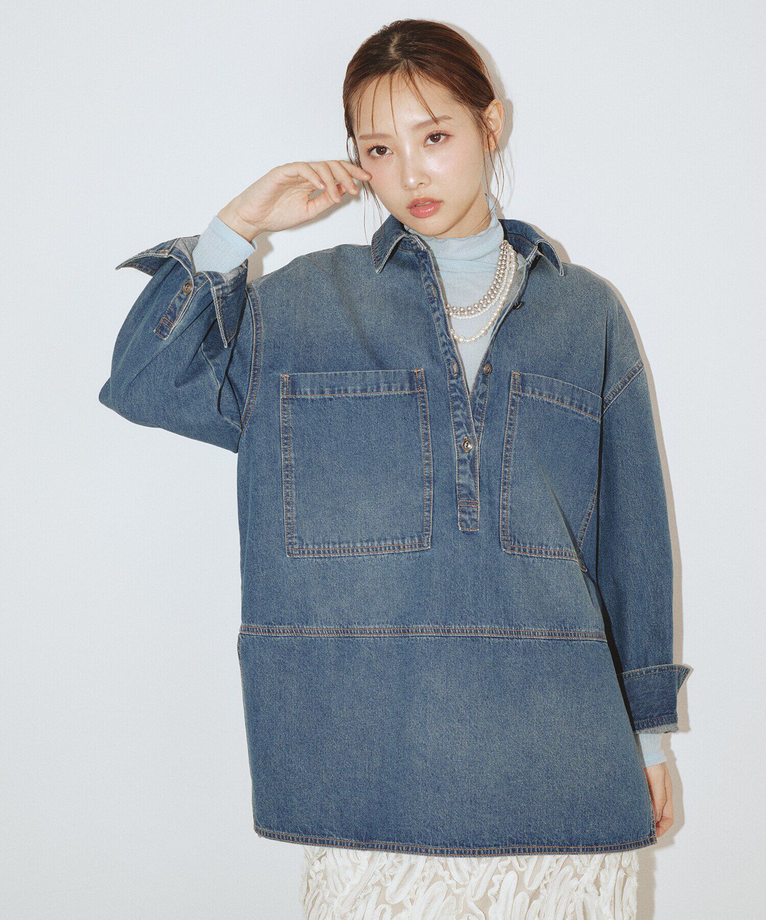  「サイドスリットオーバーサイズシャツ」|シャツ・ブラウス|ブルー