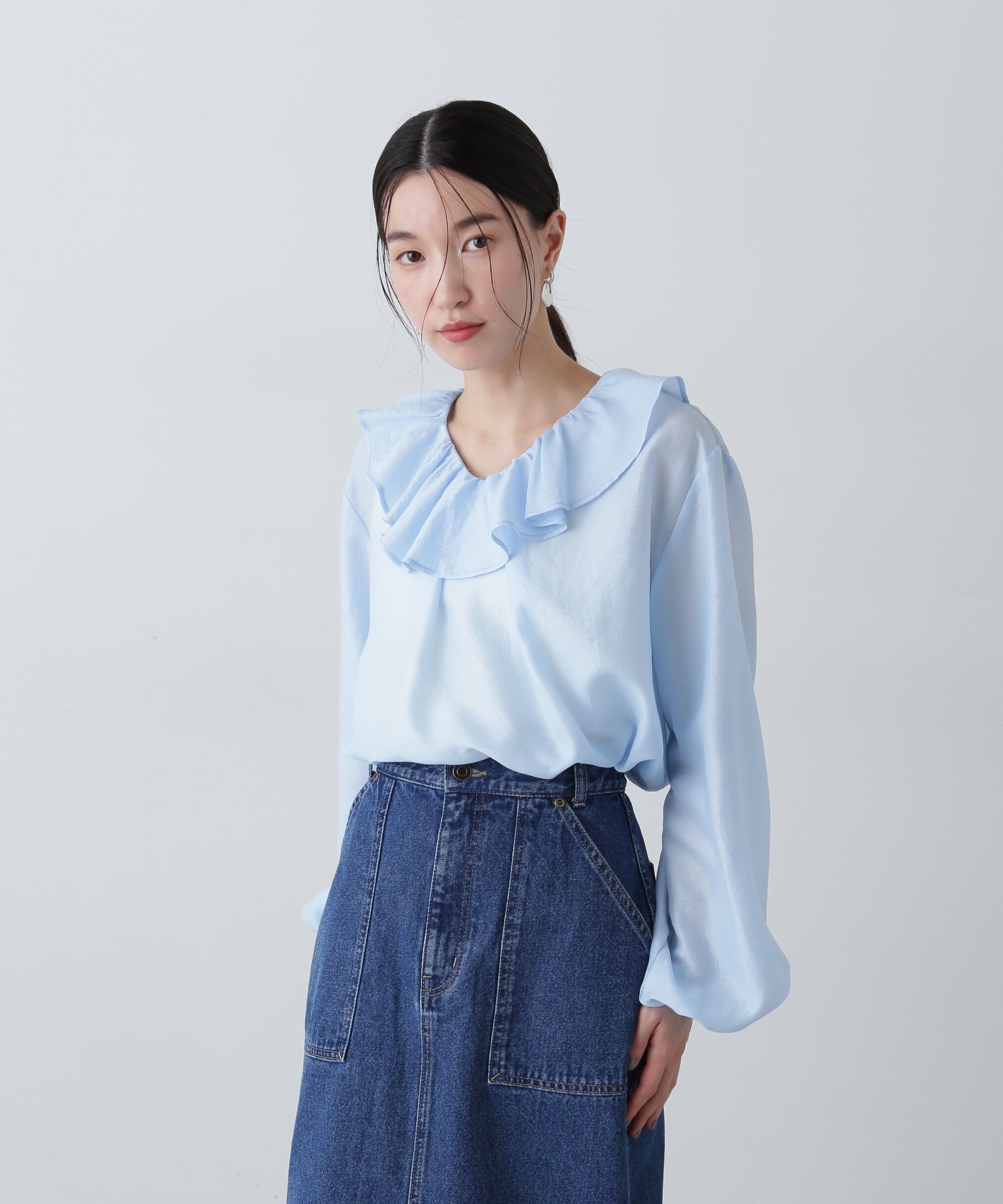  「ラッフルネックブラウス」|シャツ・ブラウス|