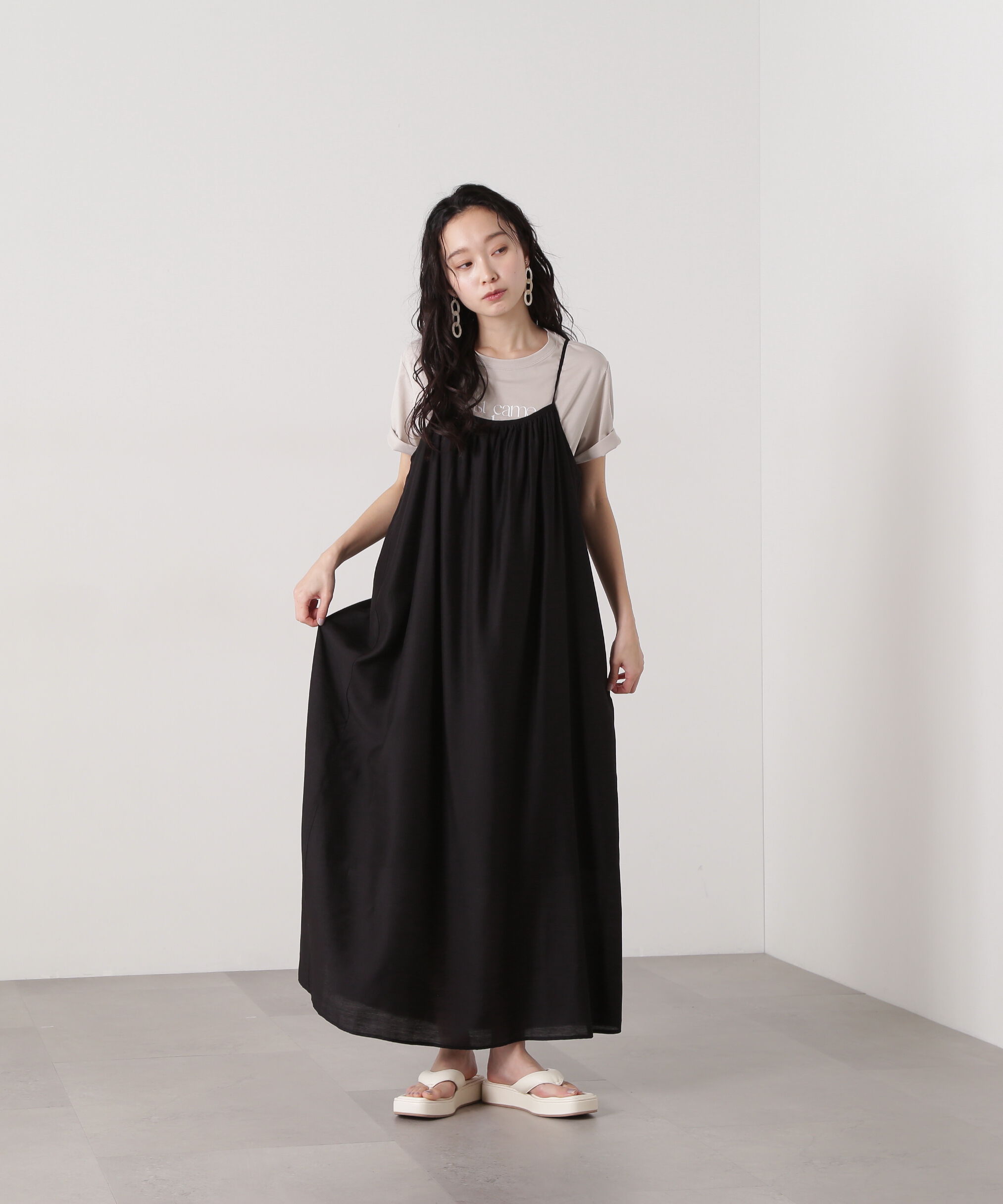  「ギャザーキャミワンピース」|ワンピース|ブラック