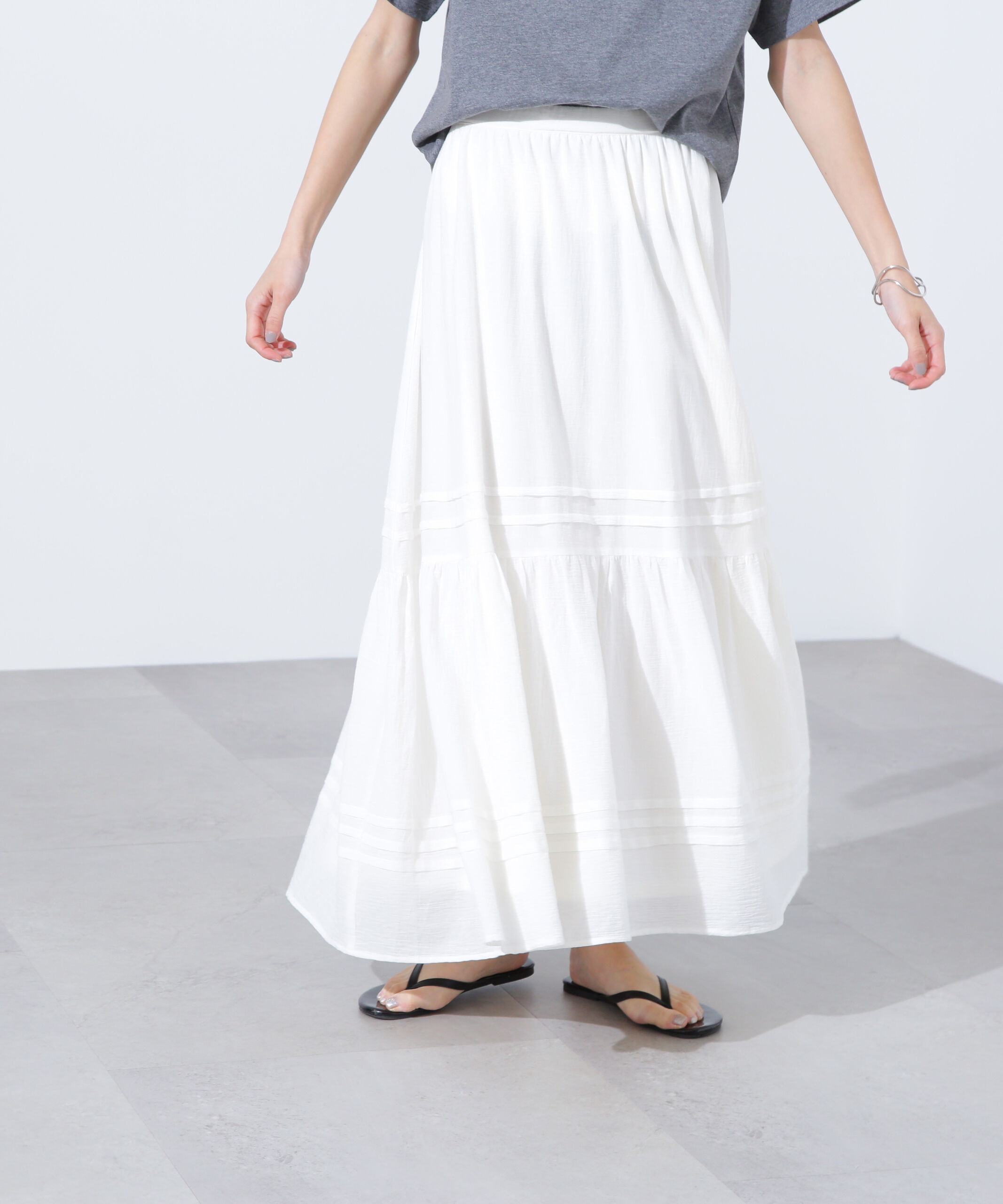  「楊柳切替ティアードスカート」|スカート|