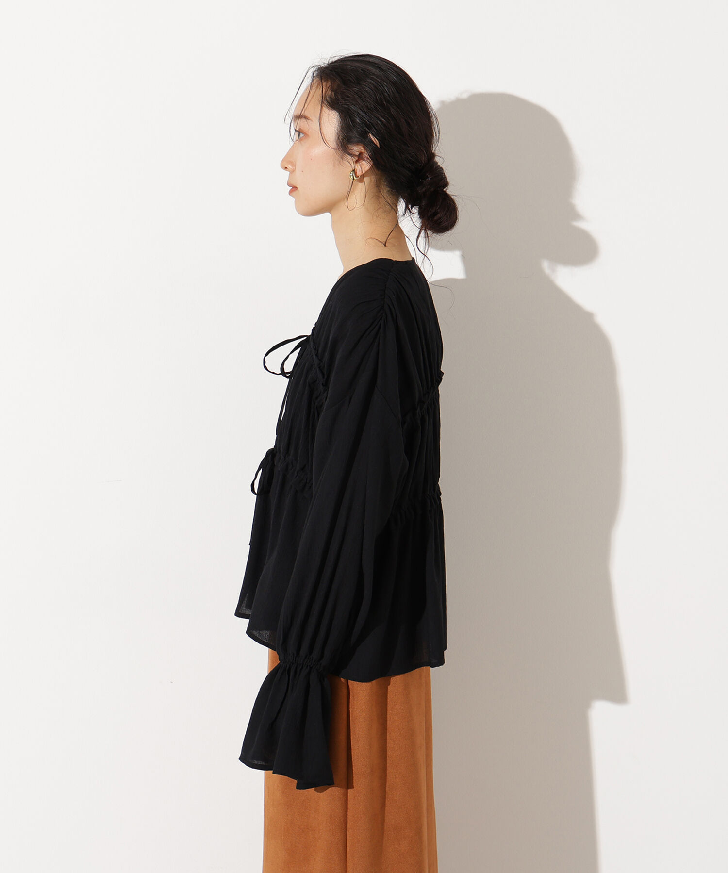  「楊柳シャーリングリボンブラウス」|シャツ・ブラウス|