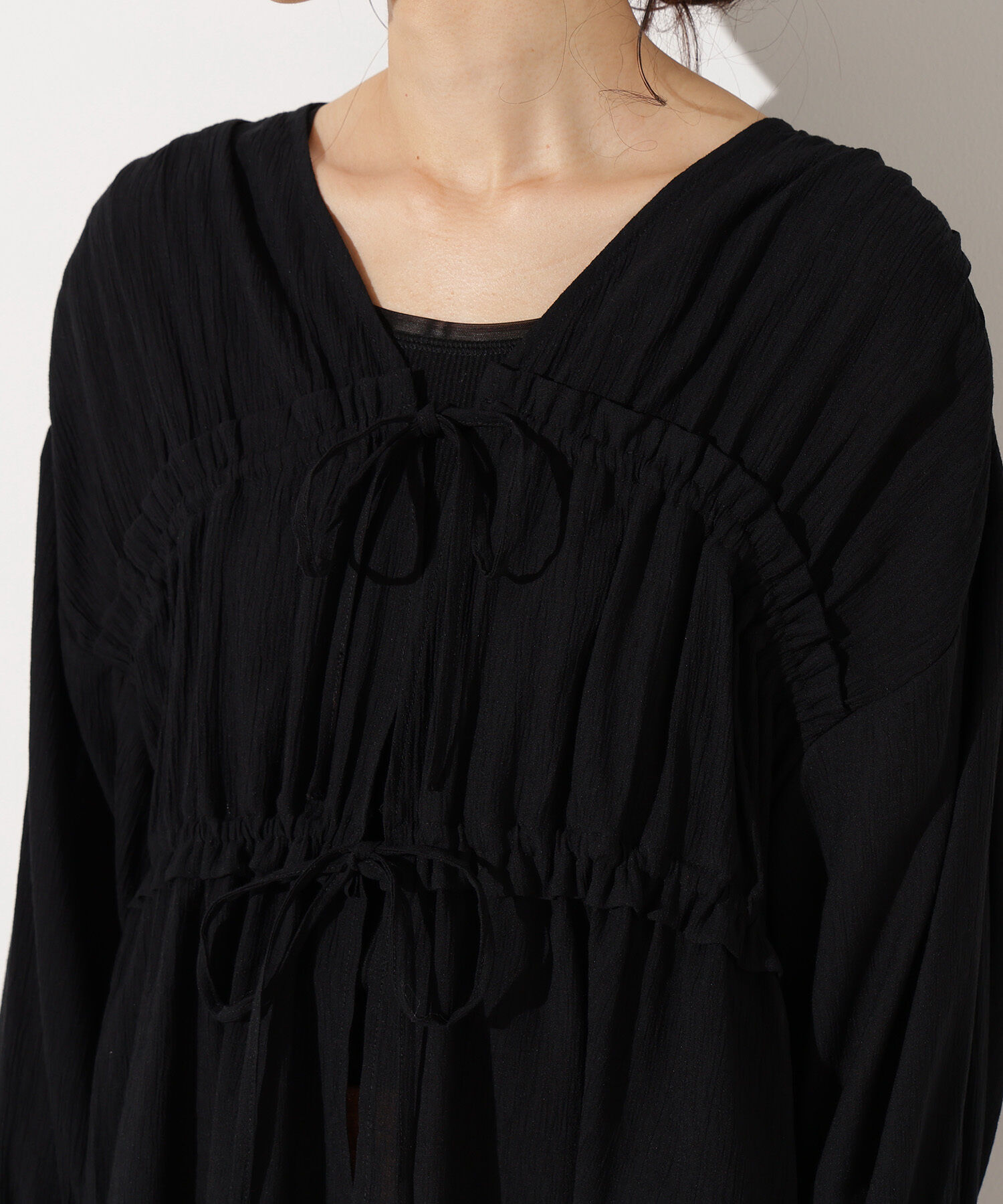  「楊柳シャーリングリボンブラウス」|シャツ・ブラウス|