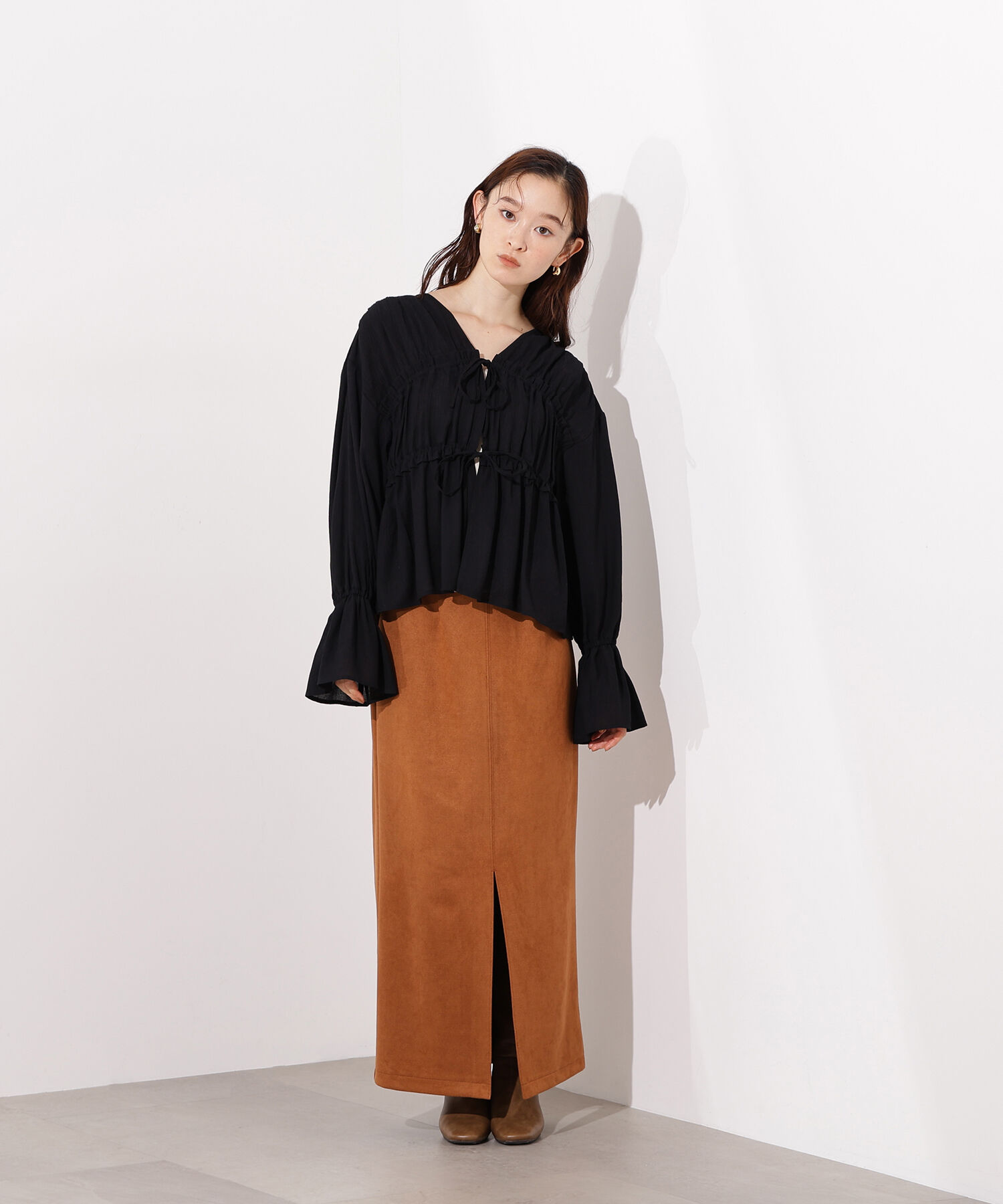  「楊柳シャーリングリボンブラウス」|シャツ・ブラウス|