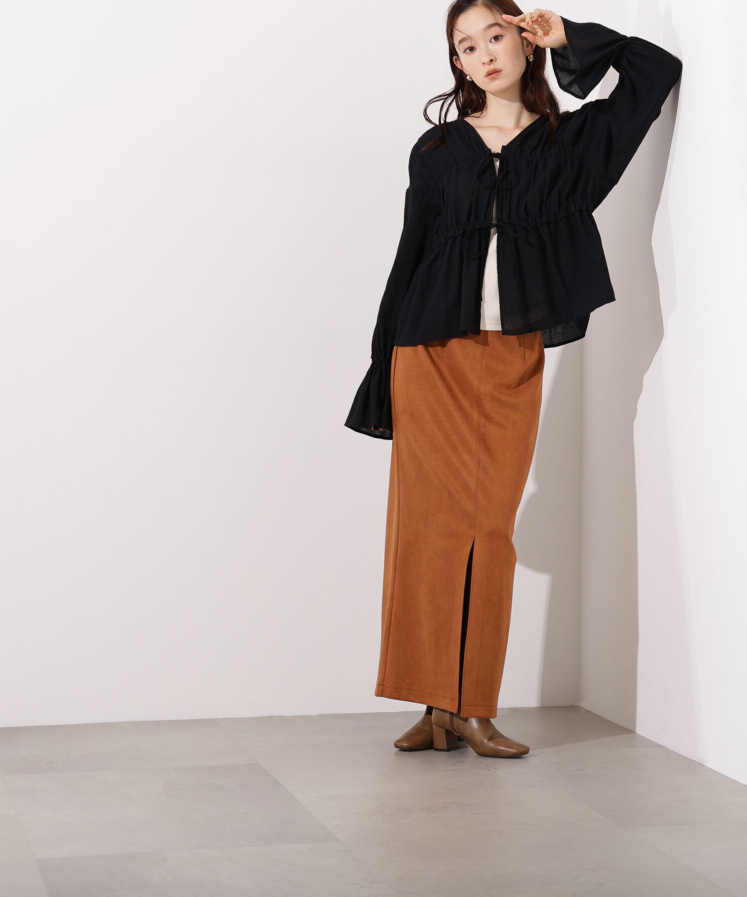  「楊柳シャーリングリボンブラウス」|シャツ・ブラウス|