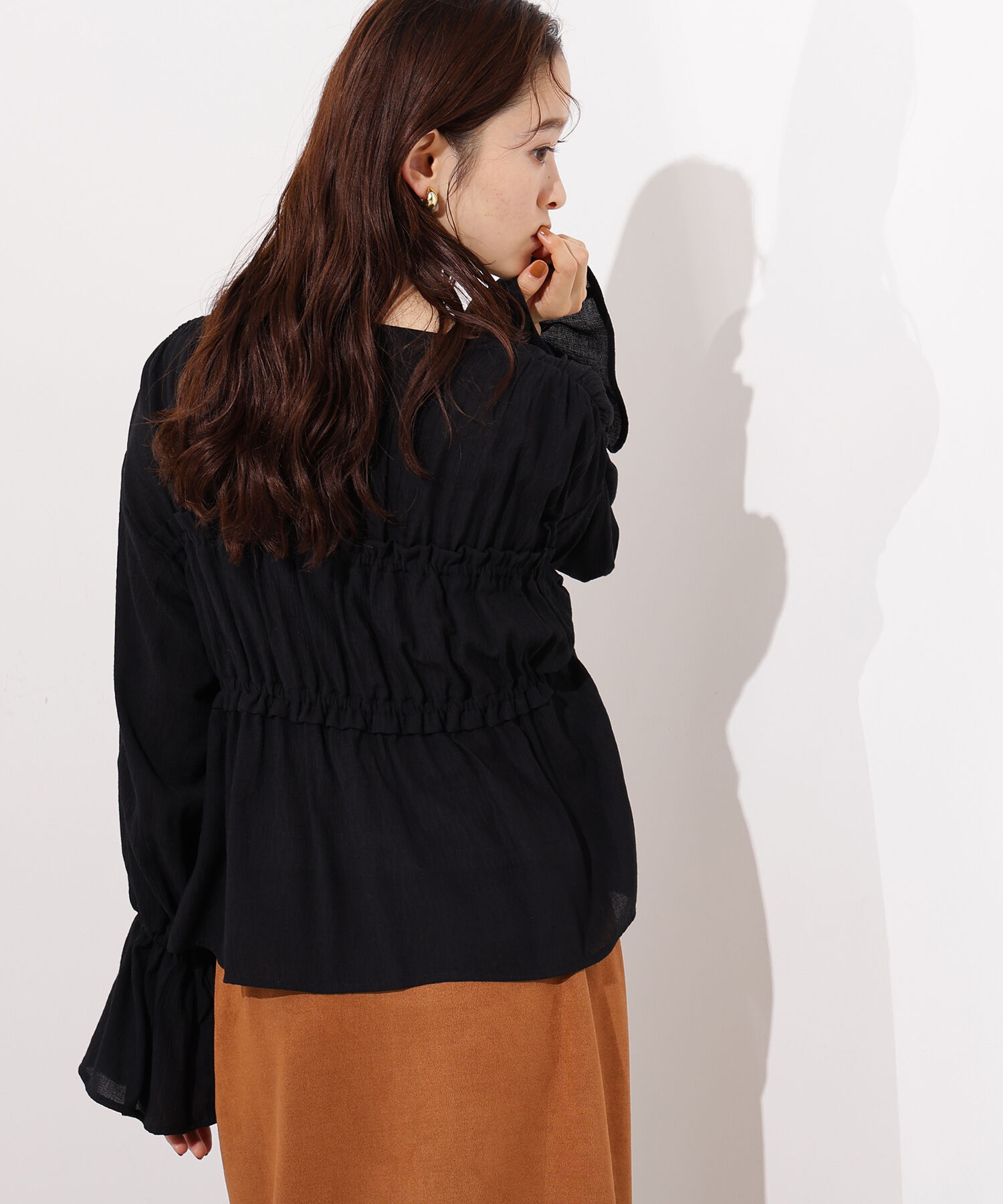  「楊柳シャーリングリボンブラウス」|シャツ・ブラウス|