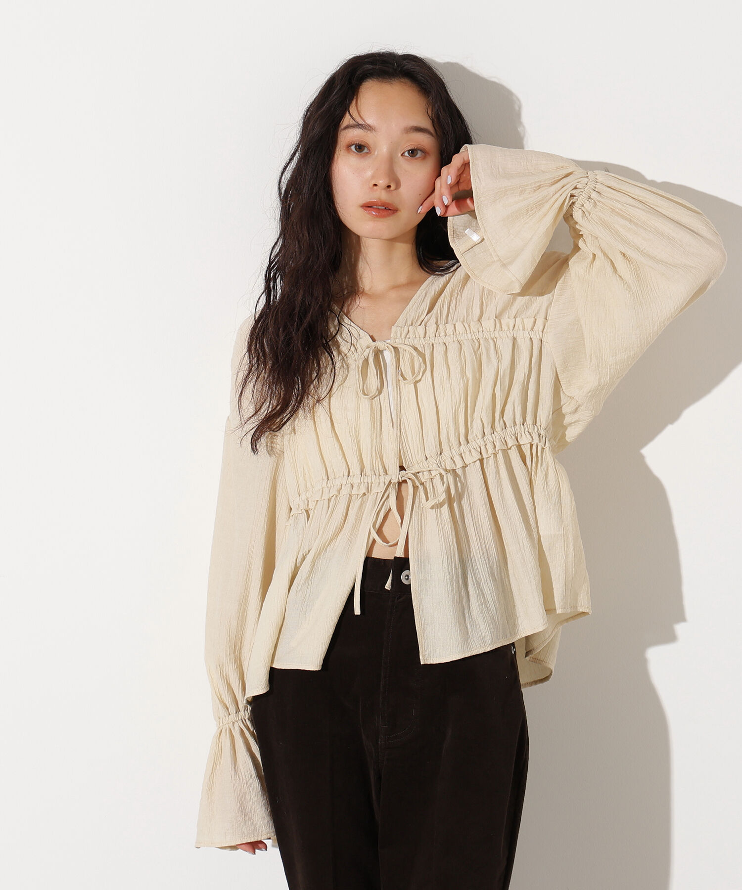  「楊柳シャーリングリボンブラウス」|シャツ・ブラウス|