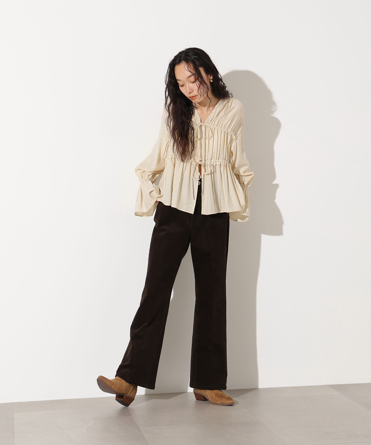  「楊柳シャーリングリボンブラウス」|シャツ・ブラウス|