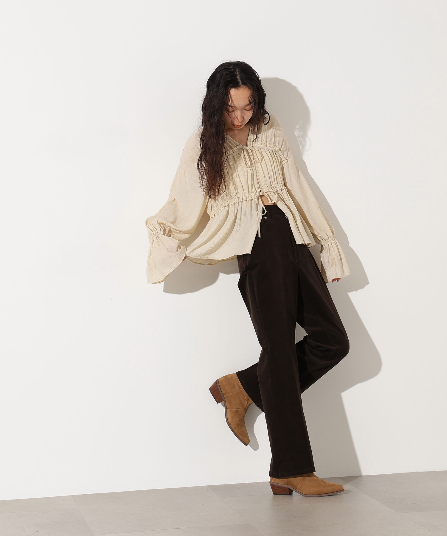  「楊柳シャーリングリボンブラウス」|シャツ・ブラウス|