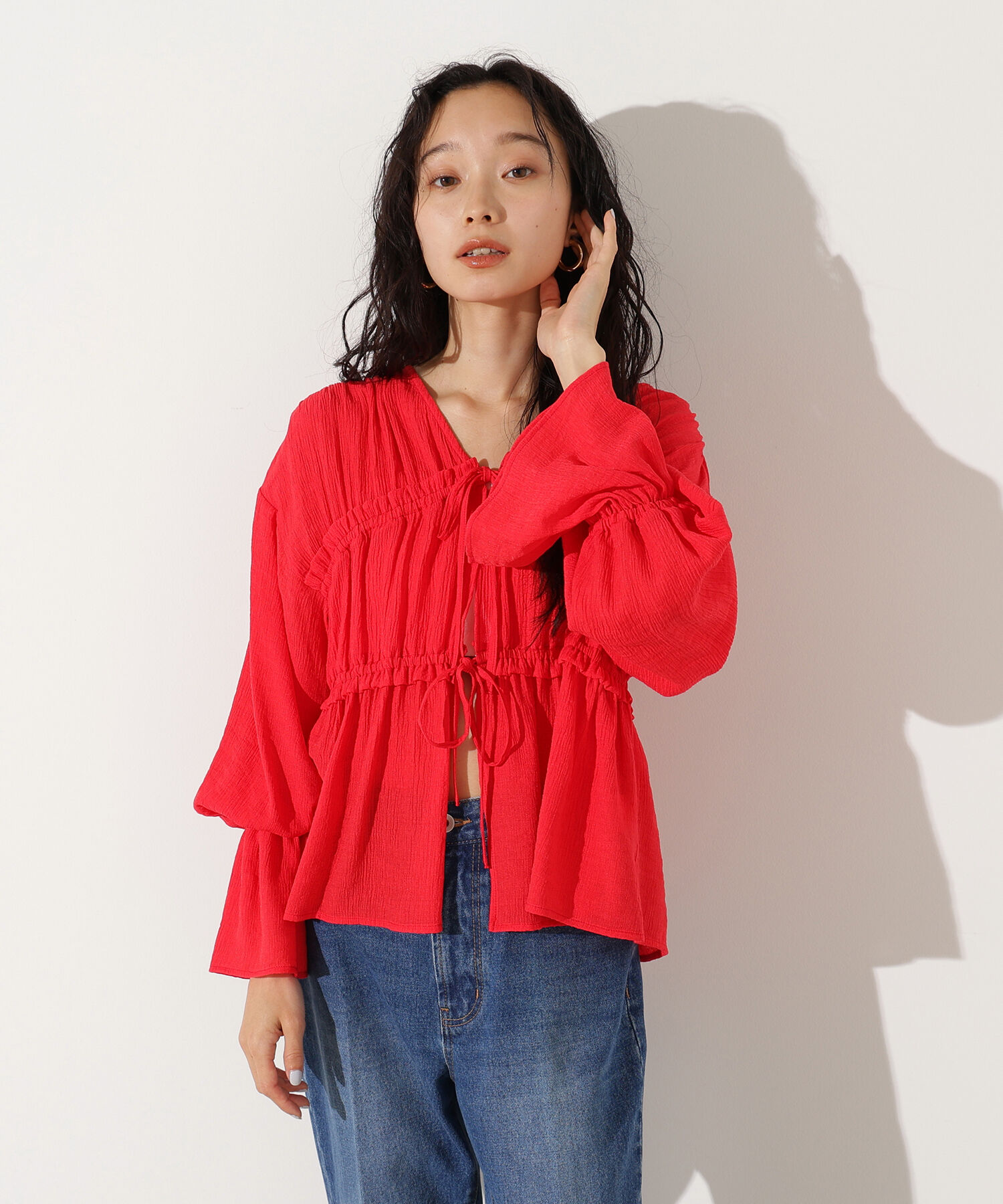  「楊柳シャーリングリボンブラウス」|シャツ・ブラウス|