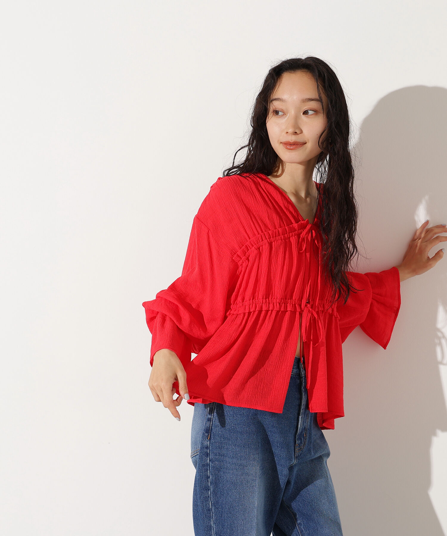  「楊柳シャーリングリボンブラウス」|シャツ・ブラウス|