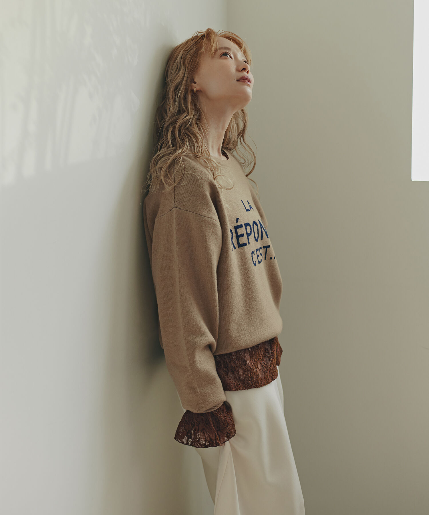  「フレンチロゴジャガードニット」|ニット・セーター|ベージュ1