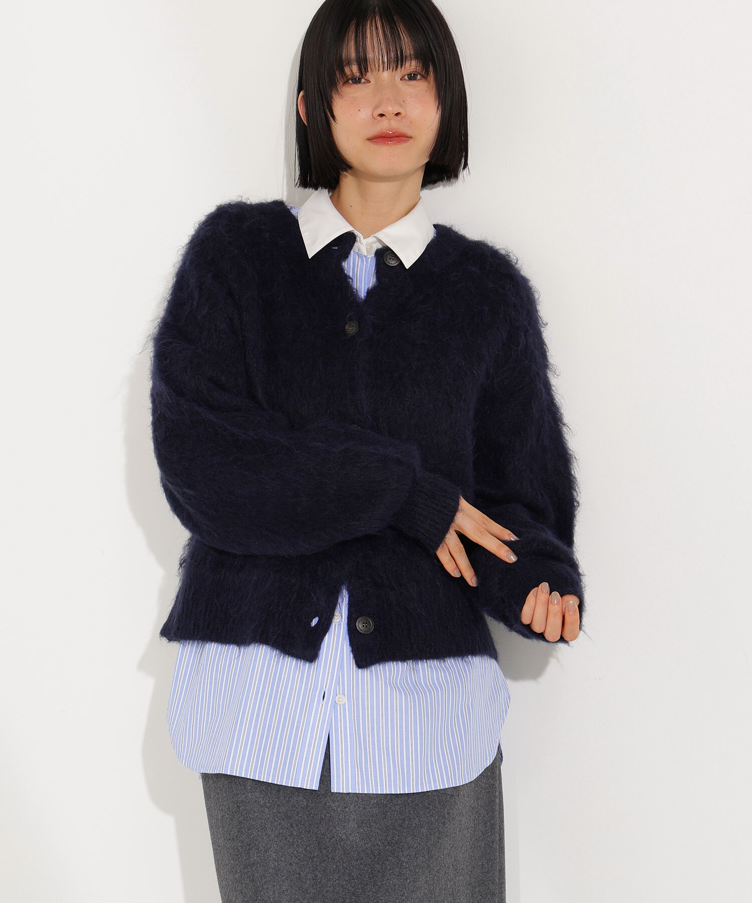  「クルーネックフェザーカーディガン」|ニット・セーター|