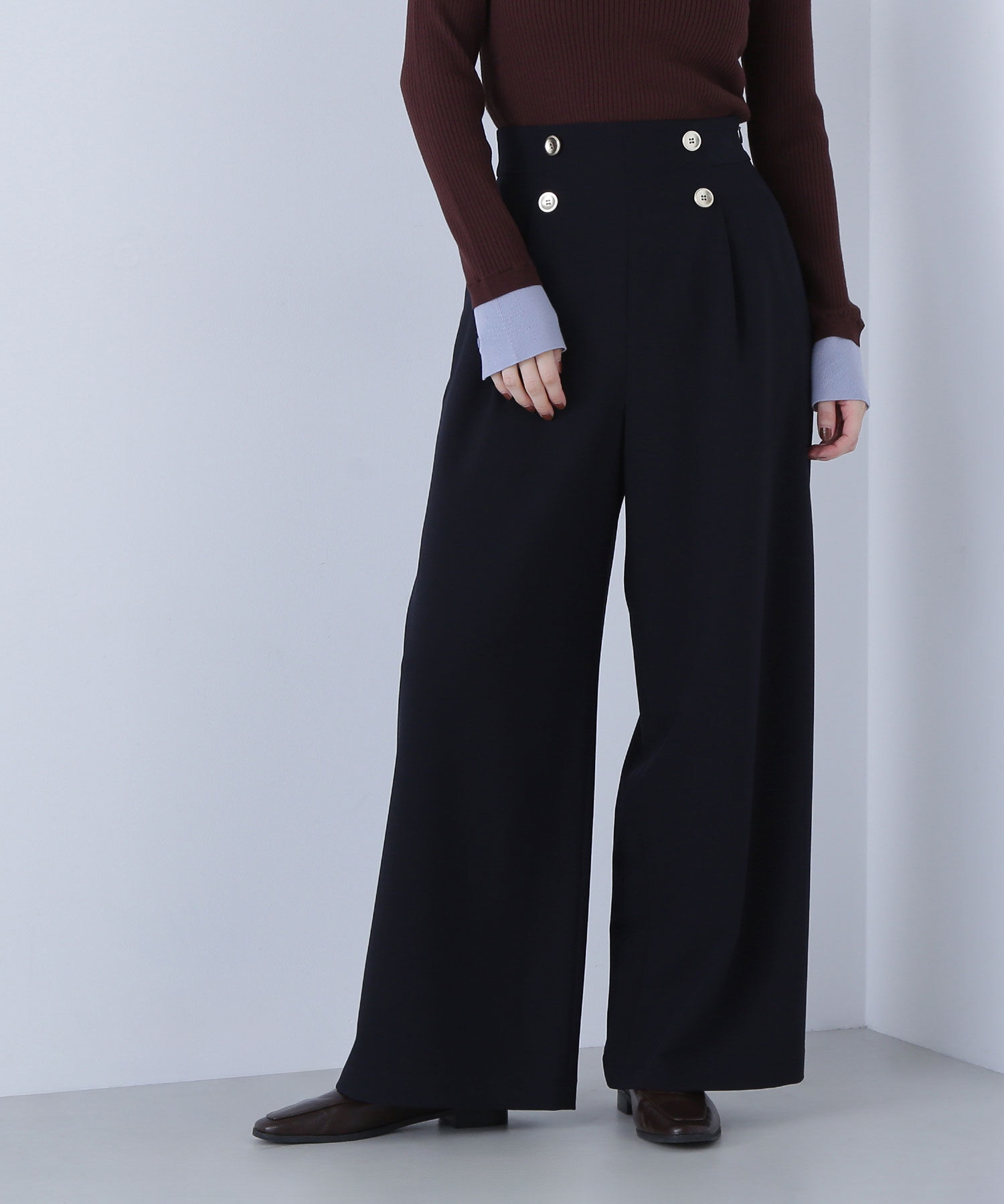  「＜骨格ウェーブ＞ハイウエストマリンパンツ」|その他|ネイビー