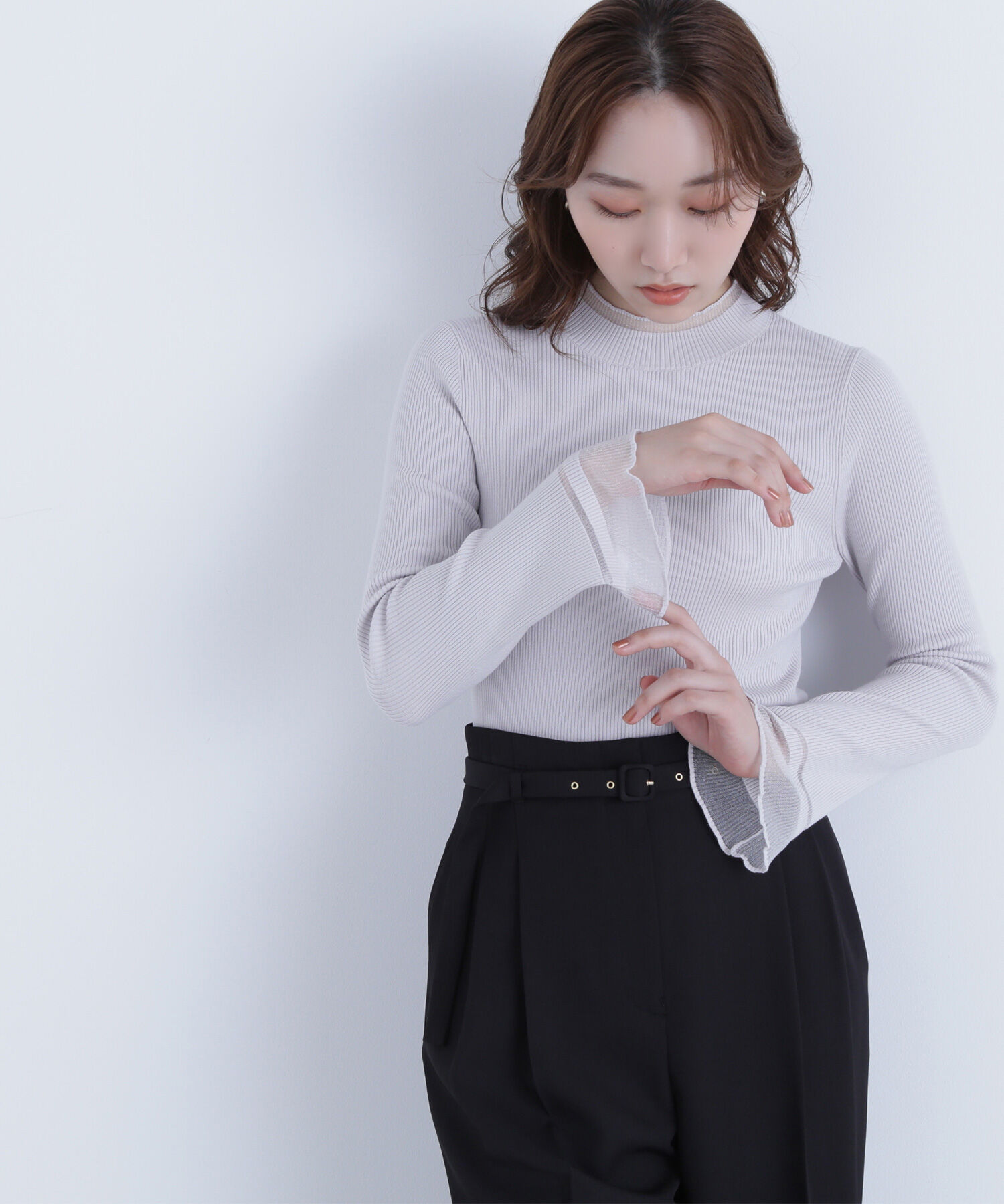  「&ldquo;さりげな&rdquo;シアースリーブニット」|ニット・セーター|グレー