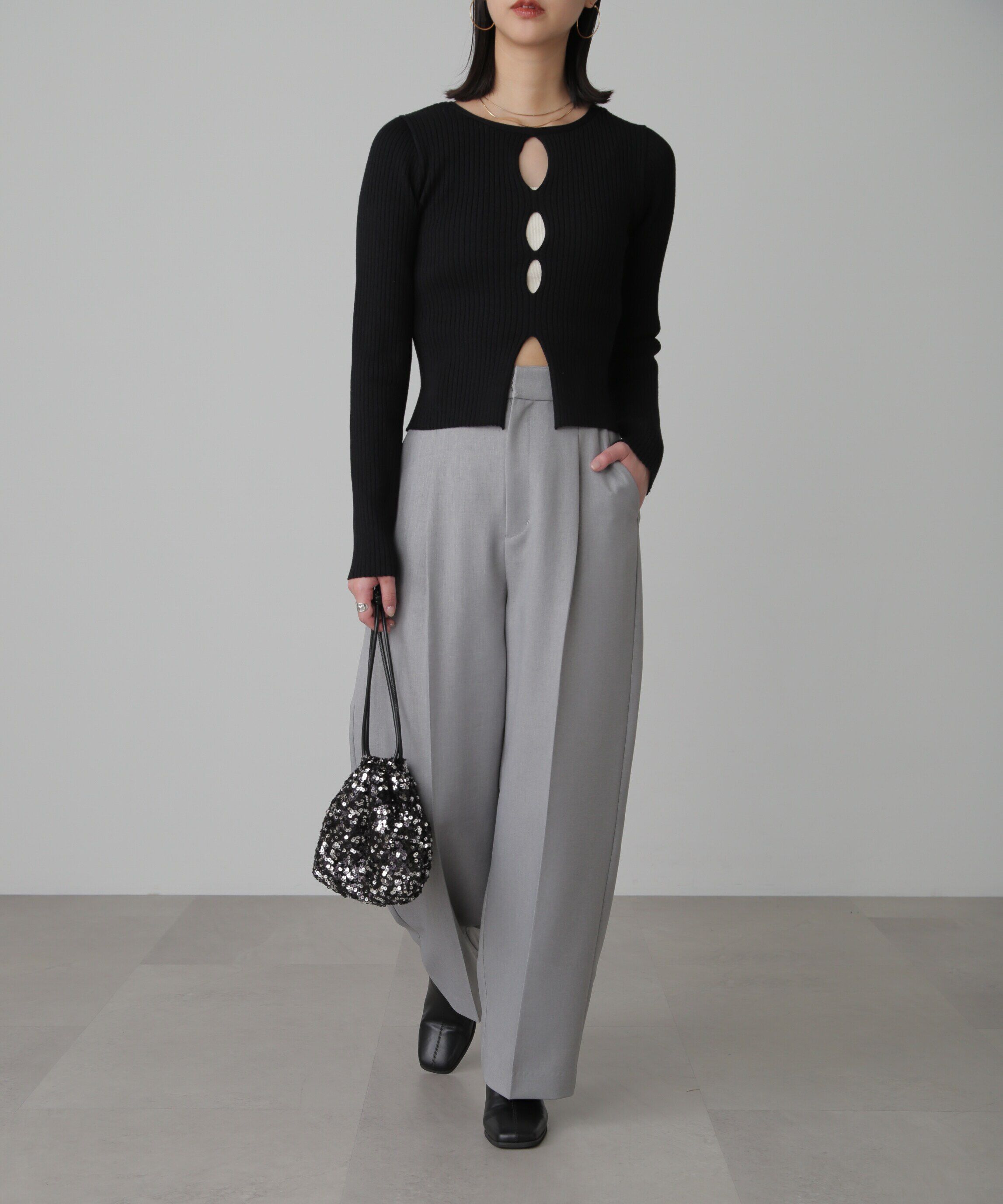  「前後2Wayスリットカットアウトリブニット」|ニット・セーター|