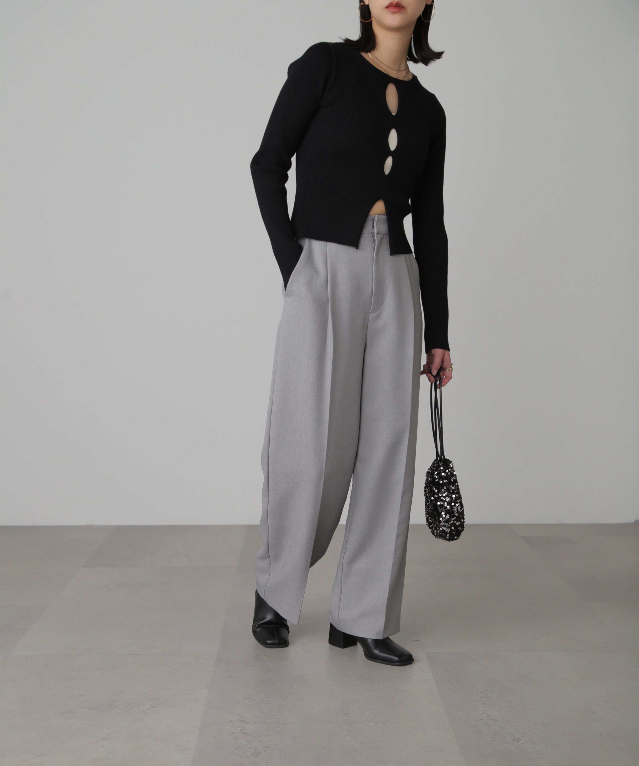  「前後2Wayスリットカットアウトリブニット」|ニット・セーター|