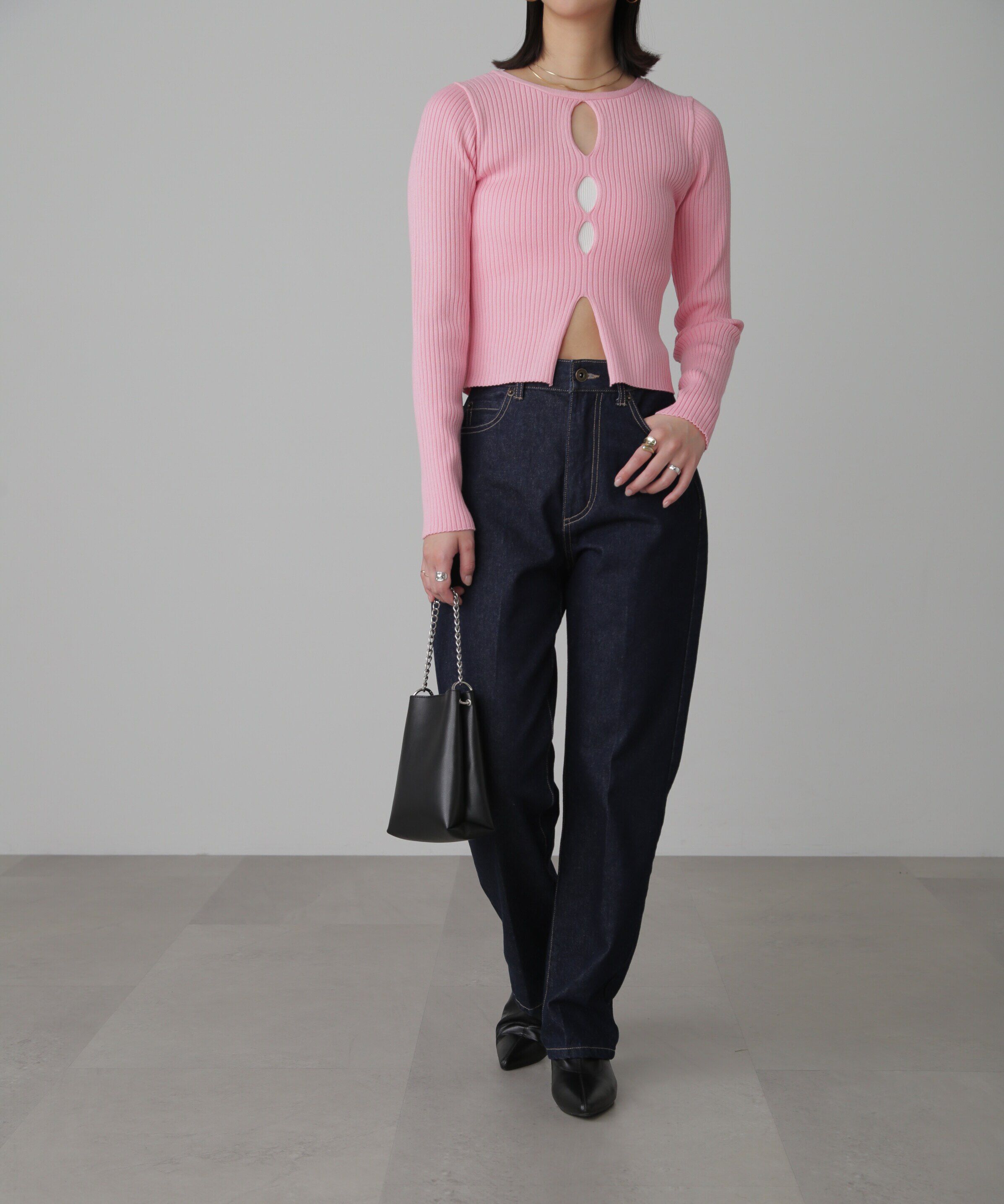  「前後2Wayスリットカットアウトリブニット」|ニット・セーター|