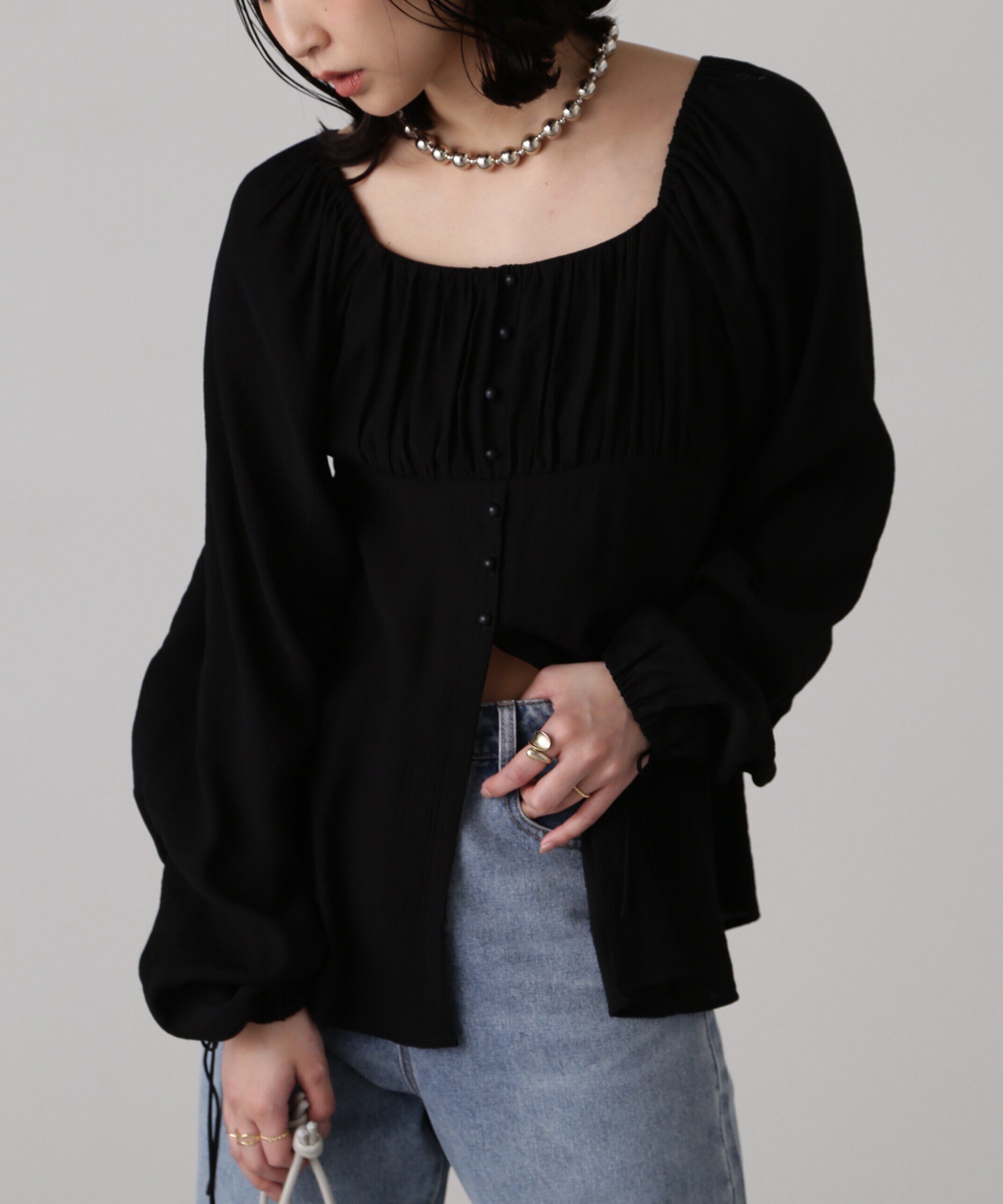  「フロントスリット2Wayオフショルギャザーブラウス」|シャツ・ブラウス|