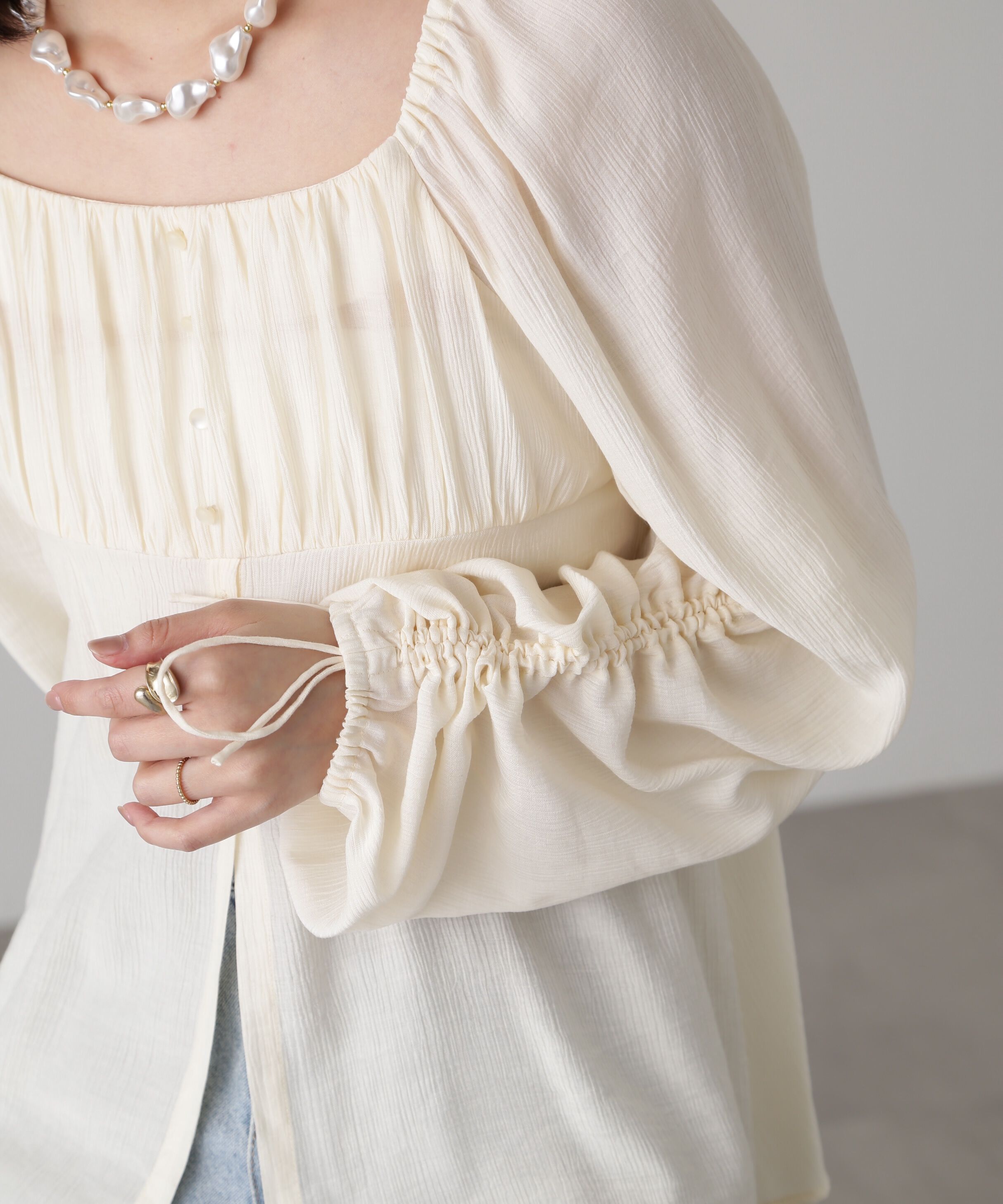  「フロントスリット2Wayオフショルギャザーブラウス」|シャツ・ブラウス|