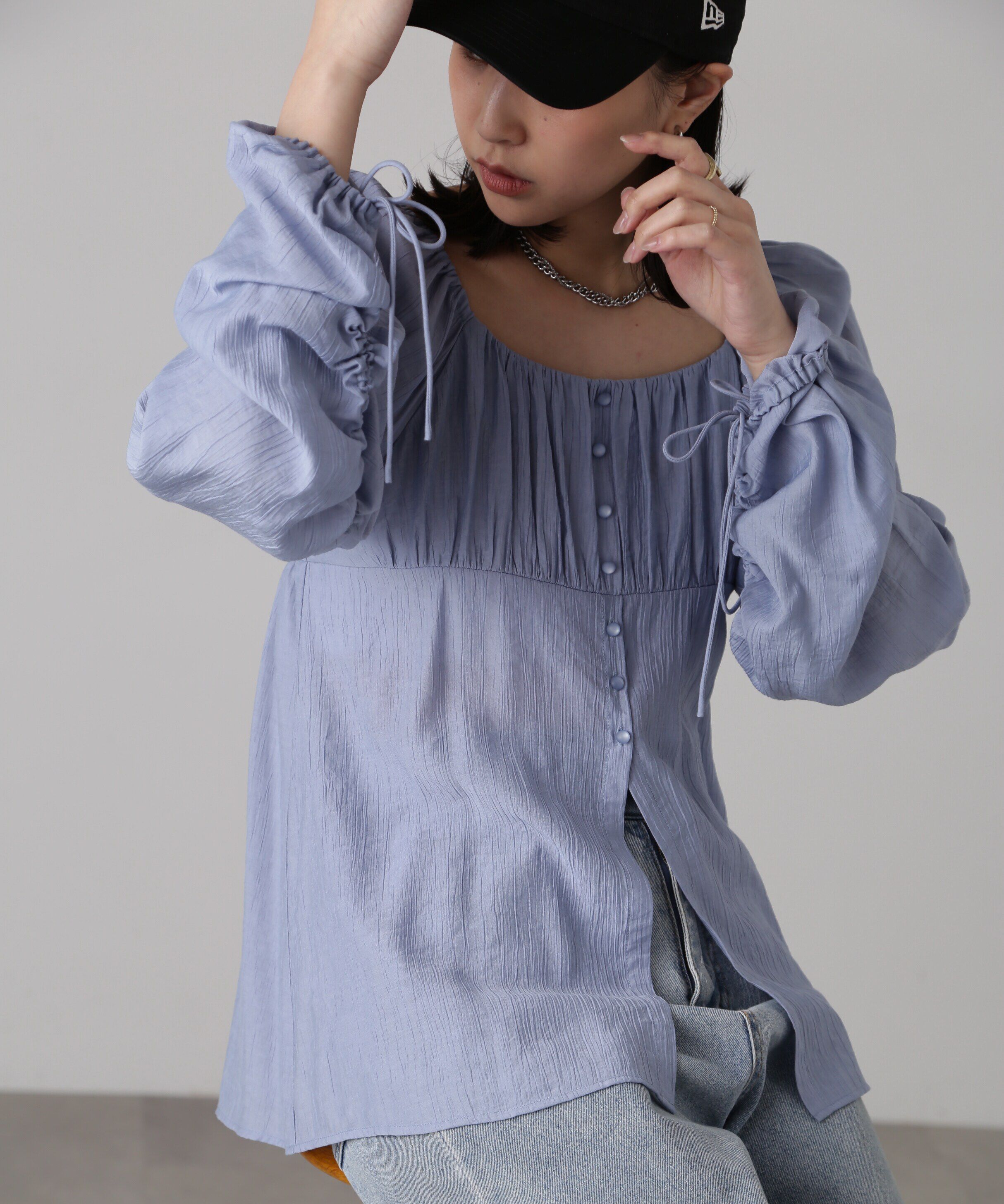  「フロントスリット2Wayオフショルギャザーブラウス」|シャツ・ブラウス|