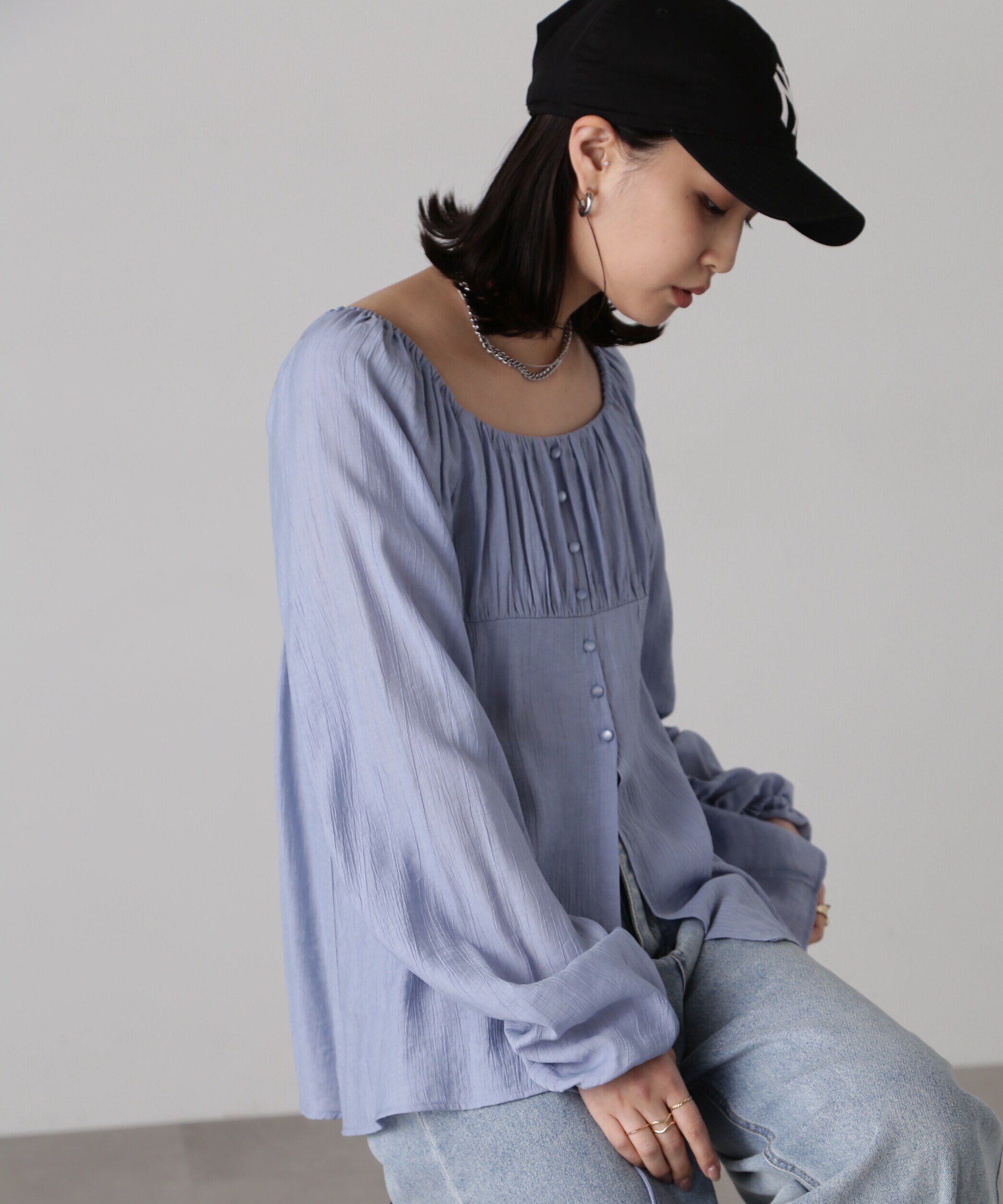  「フロントスリット2Wayオフショルギャザーブラウス」|シャツ・ブラウス|