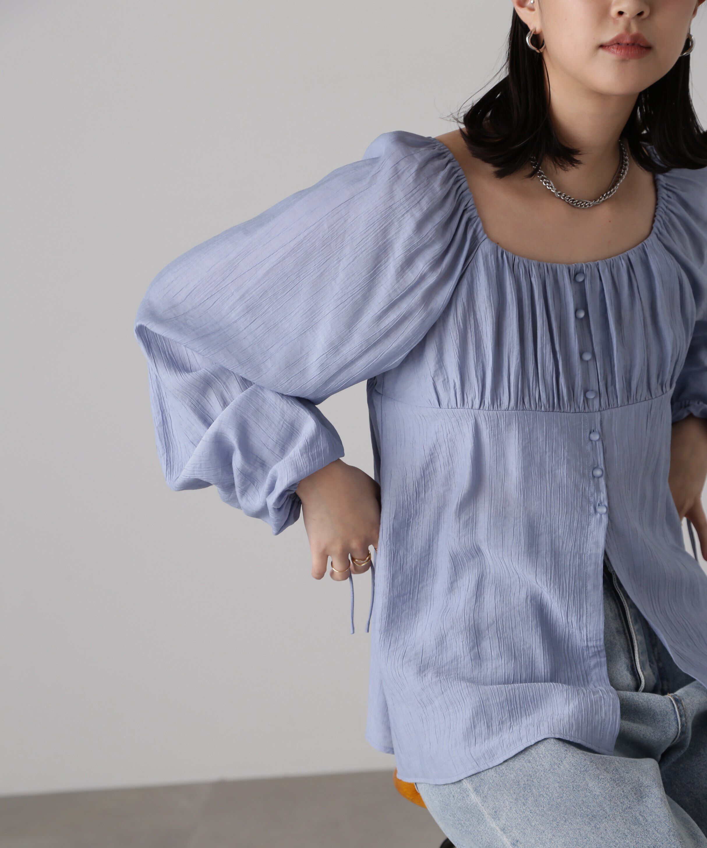  「フロントスリット2Wayオフショルギャザーブラウス」|シャツ・ブラウス|