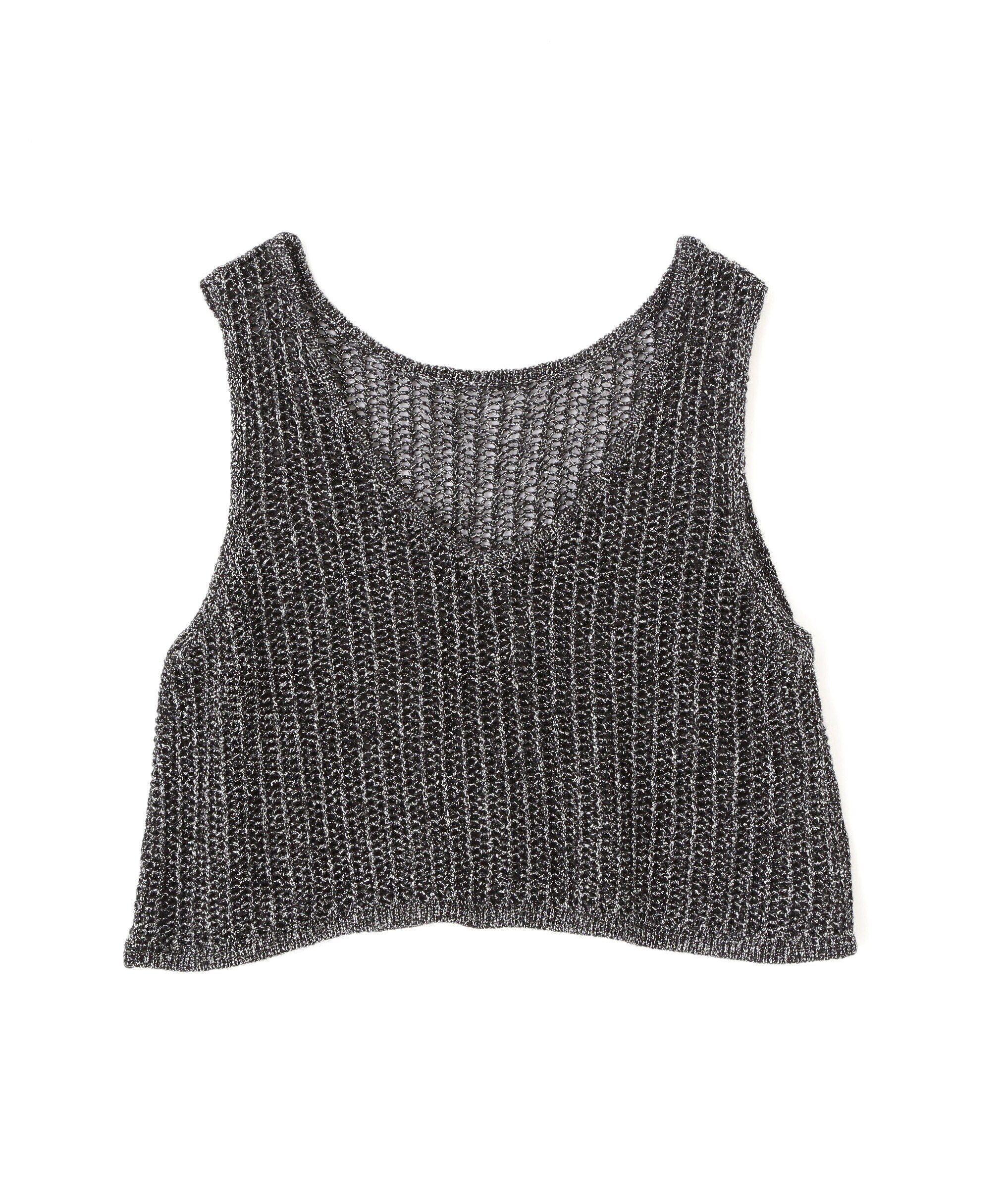  「前後2wayラメニットメッシュベスト」|ニット・セーター|