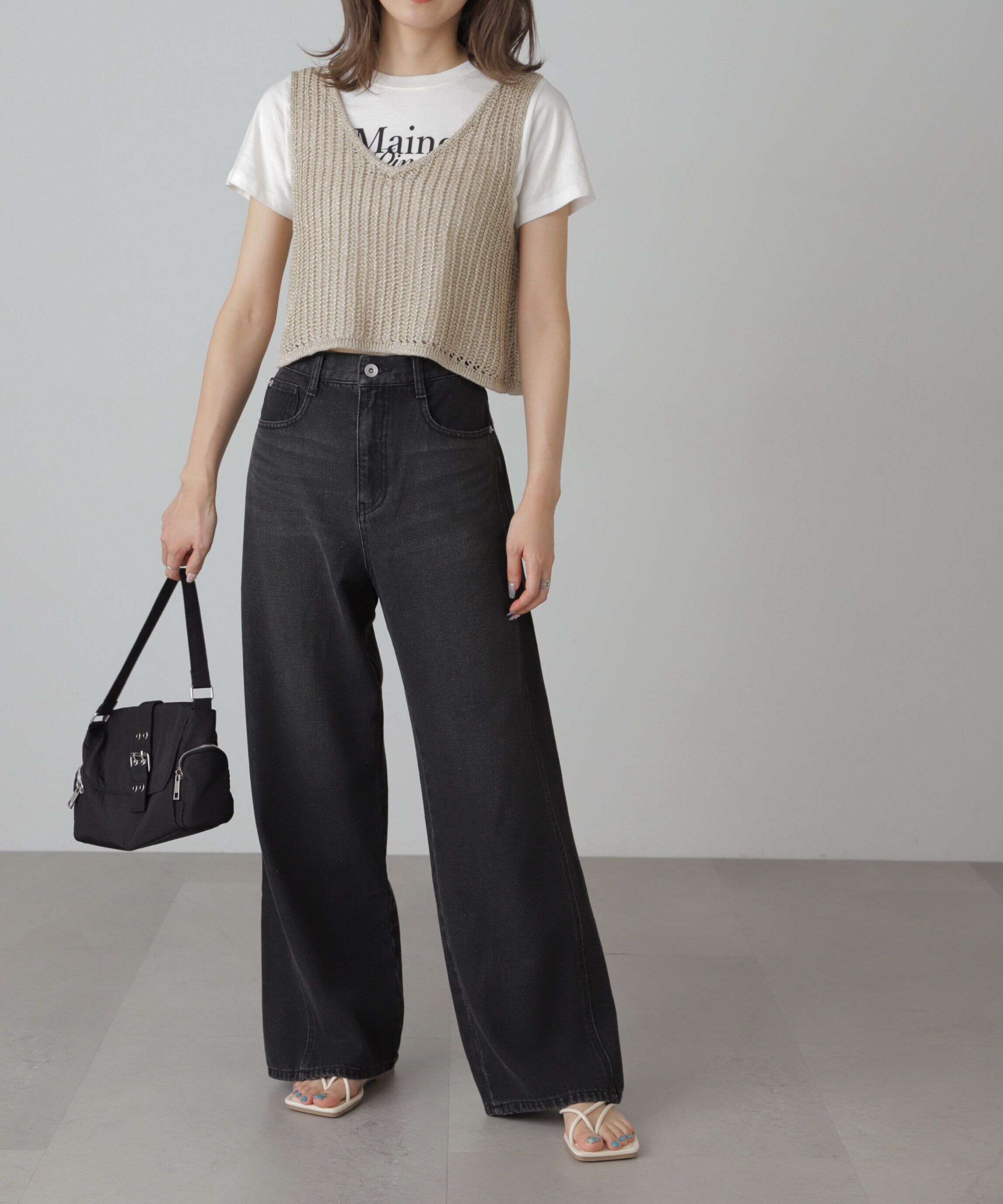  「前後2wayラメニットメッシュベスト」|ニット・セーター|