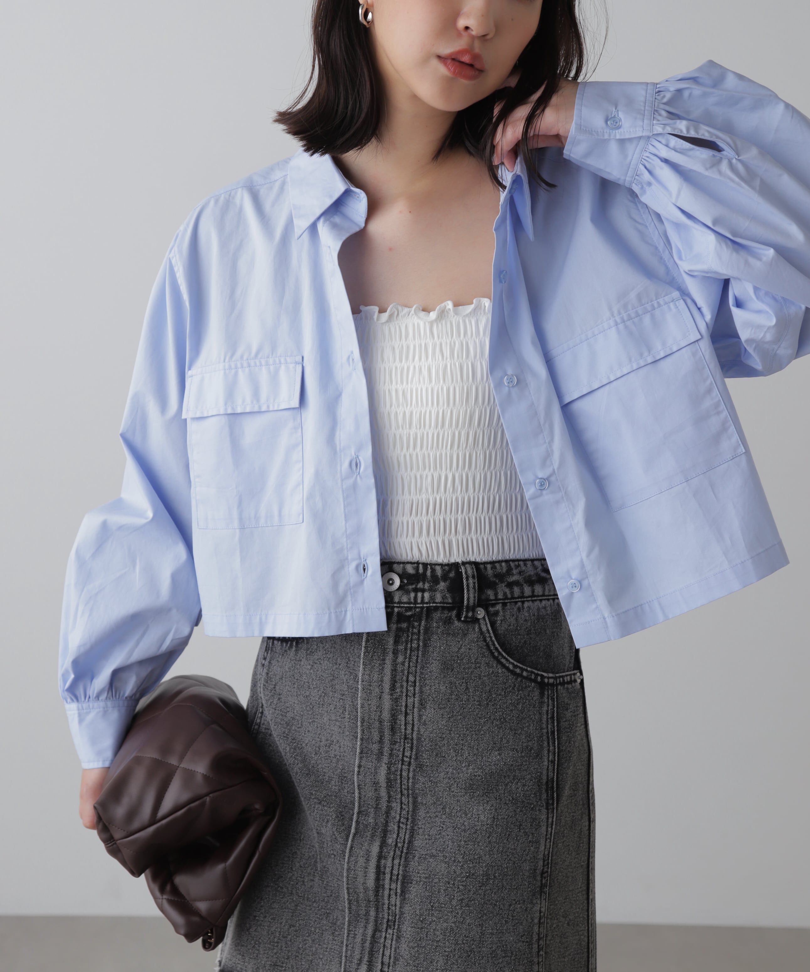 「ビッグポケットショート丈シャツ」|シャツ・ブラウス|ライトブルー