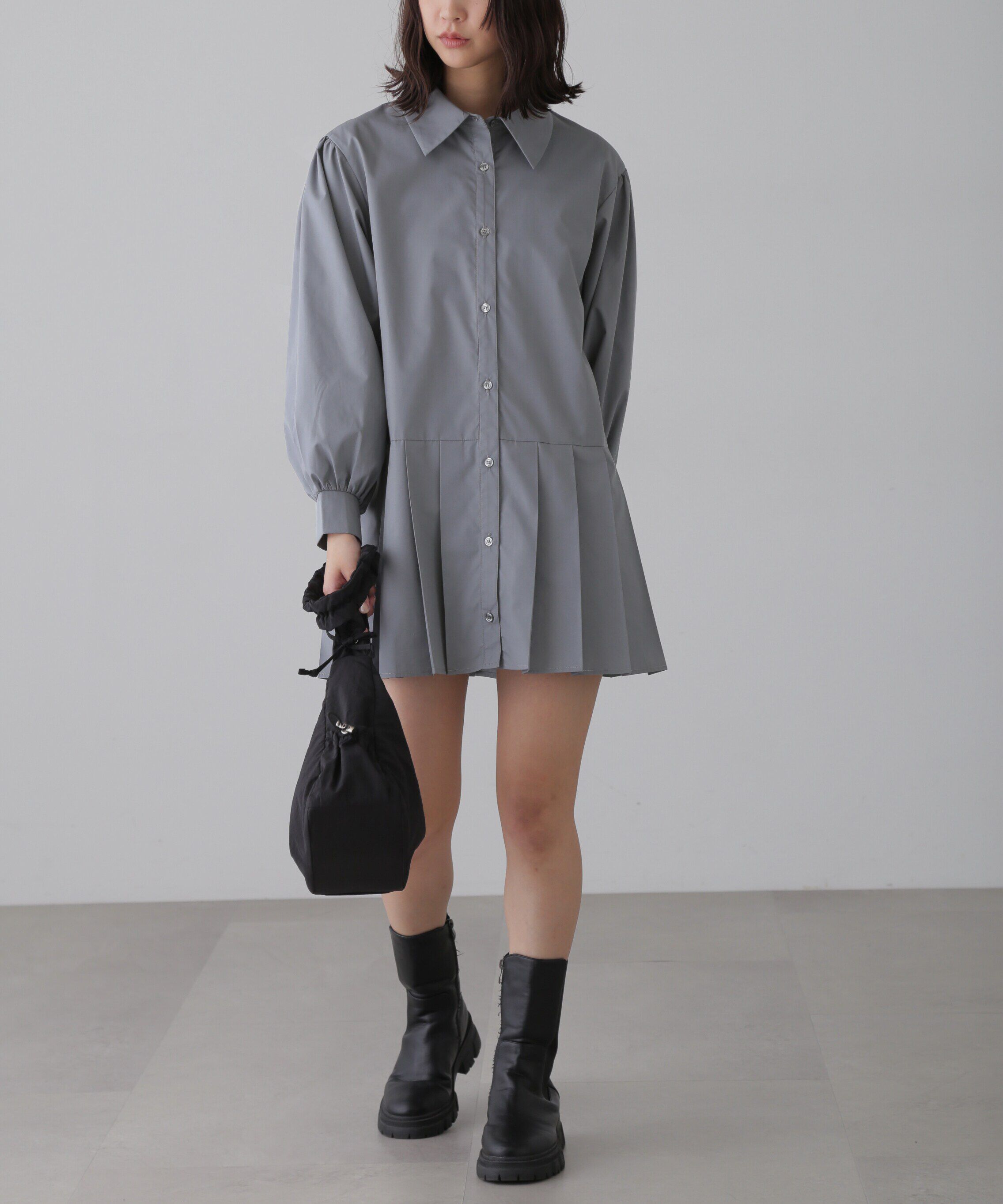  「プリーツティアードシャツミニワンピース」|ワンピース|