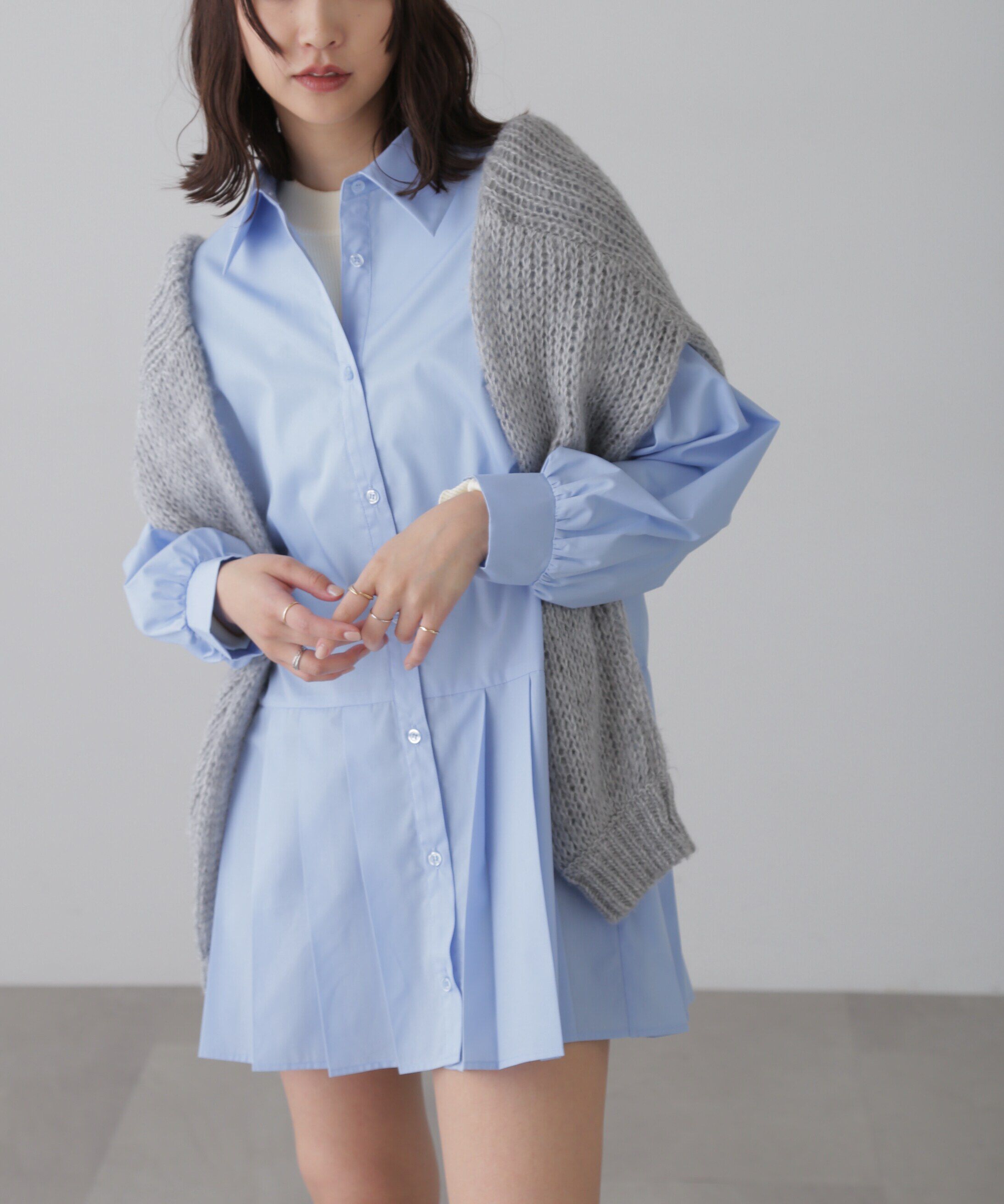  「プリーツティアードシャツミニワンピース」|ワンピース|