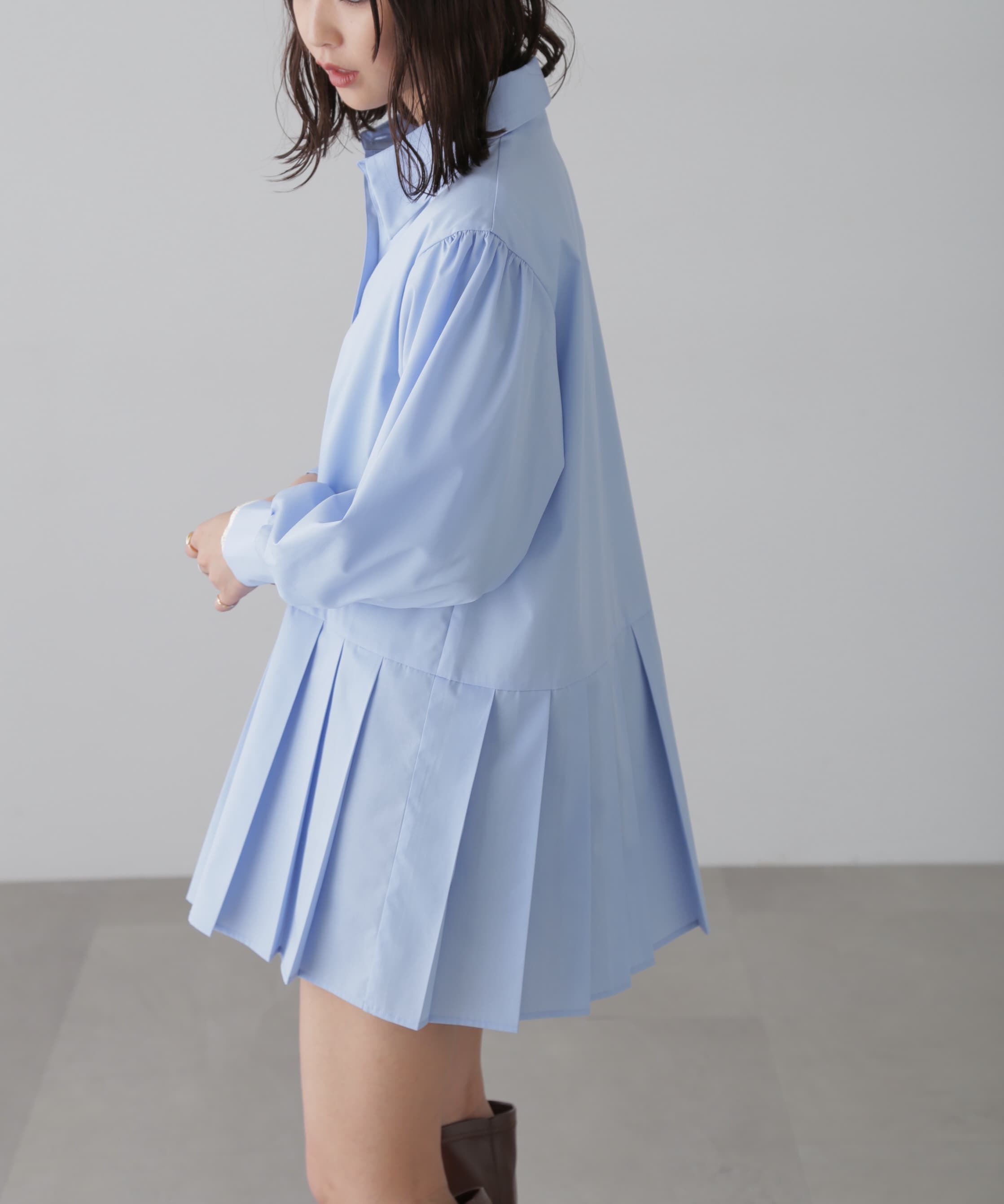  「プリーツティアードシャツミニワンピース」|ワンピース|