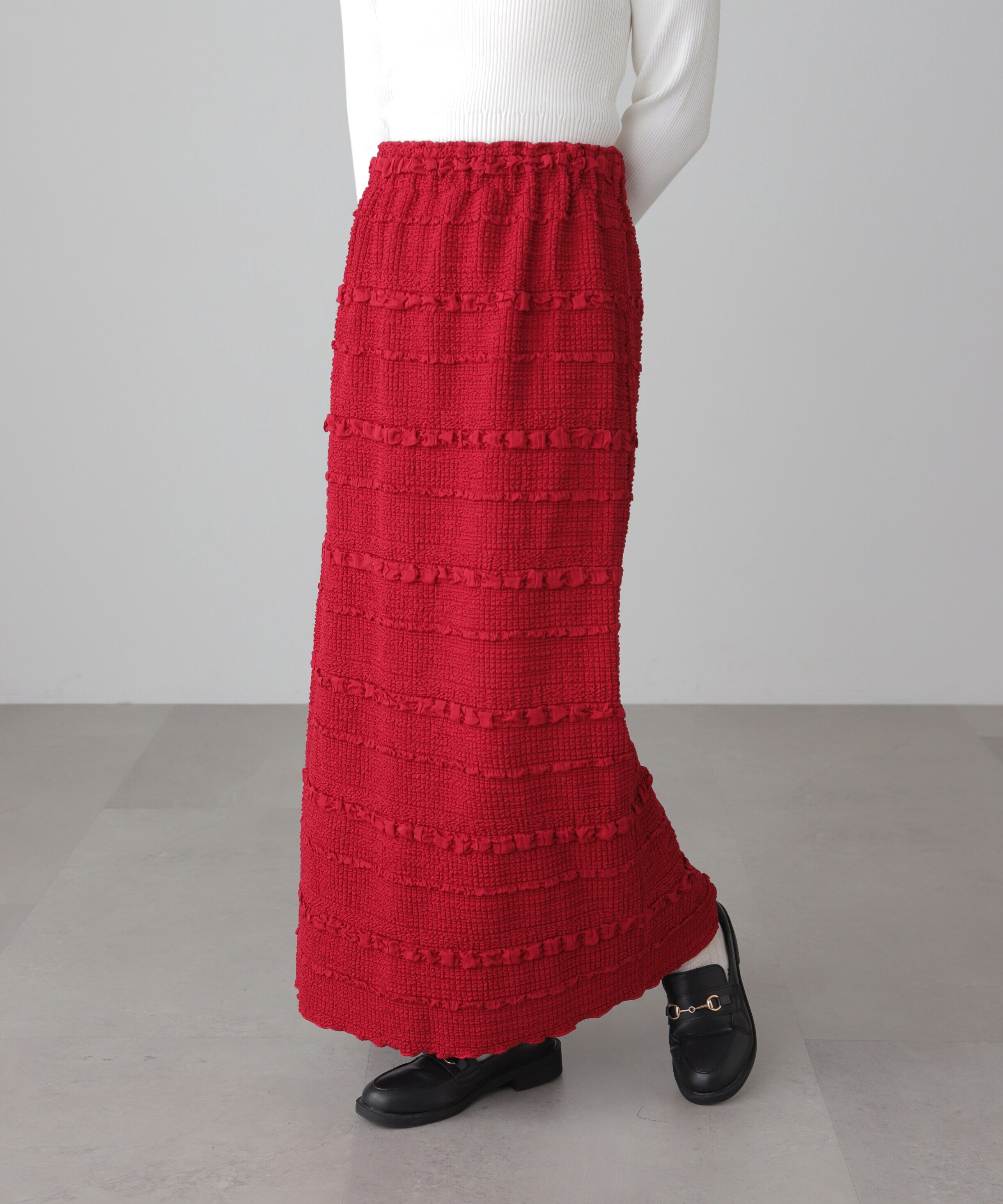  「ぽこぽこIラインスカート」|スカート|レッド